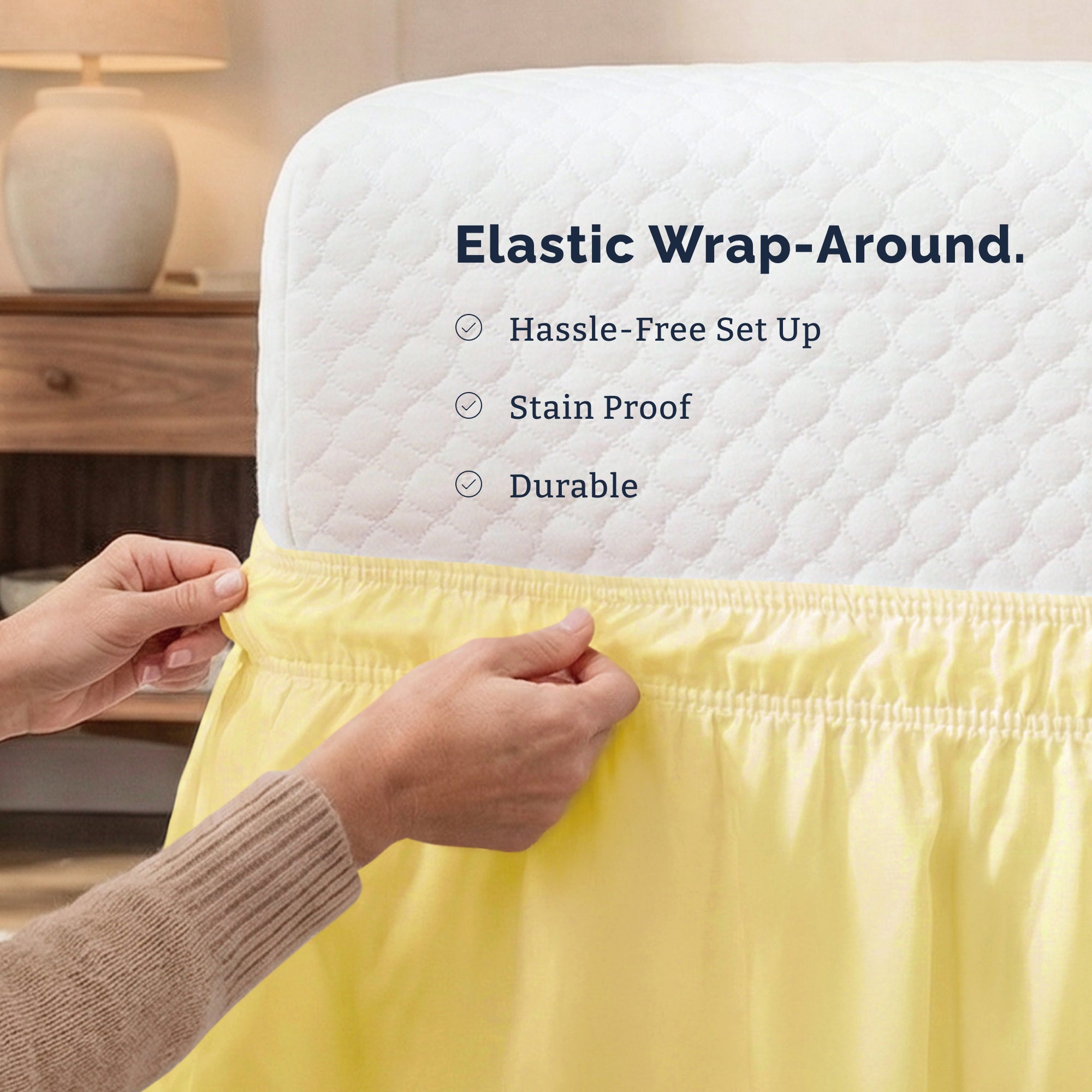 Ruffled Elastic Wrap Around Bedskirt 15 Inch Drop