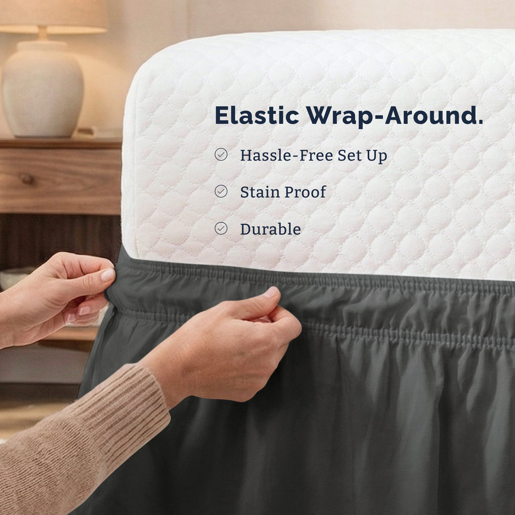 Ruffled Elastic Wrap Around Bedskirt 12 Inch Drop