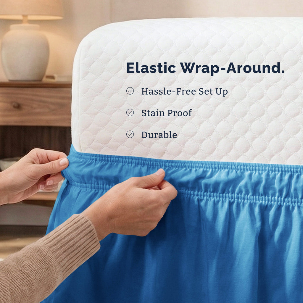 Ruffled Elastic Wrap Around Bedskirt 15 Inch Drop
