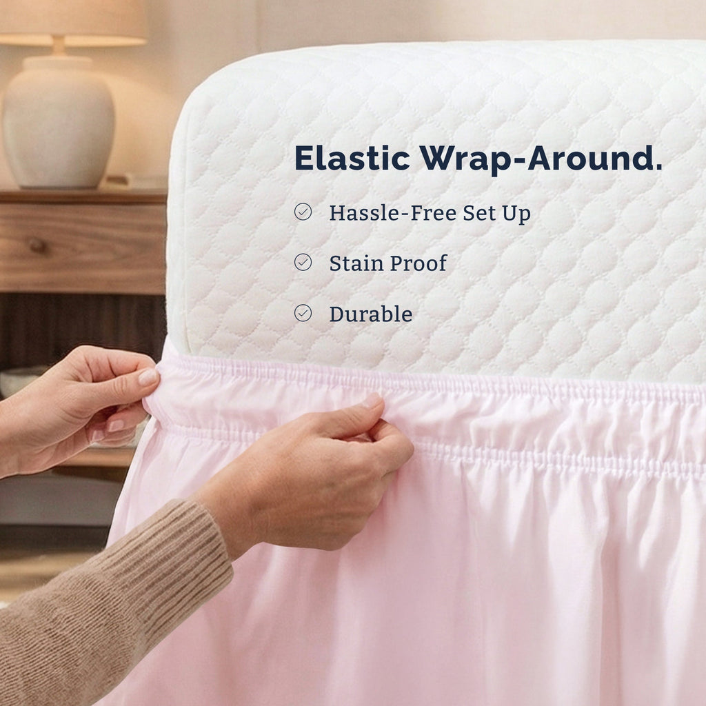 Ruffled Elastic Wrap Around Bedskirt 15 Inch Drop