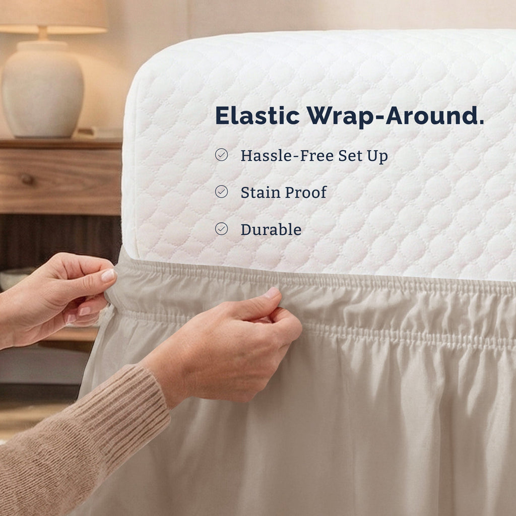 Ruffled Elastic Wrap Around Bedskirt 15 Inch Drop