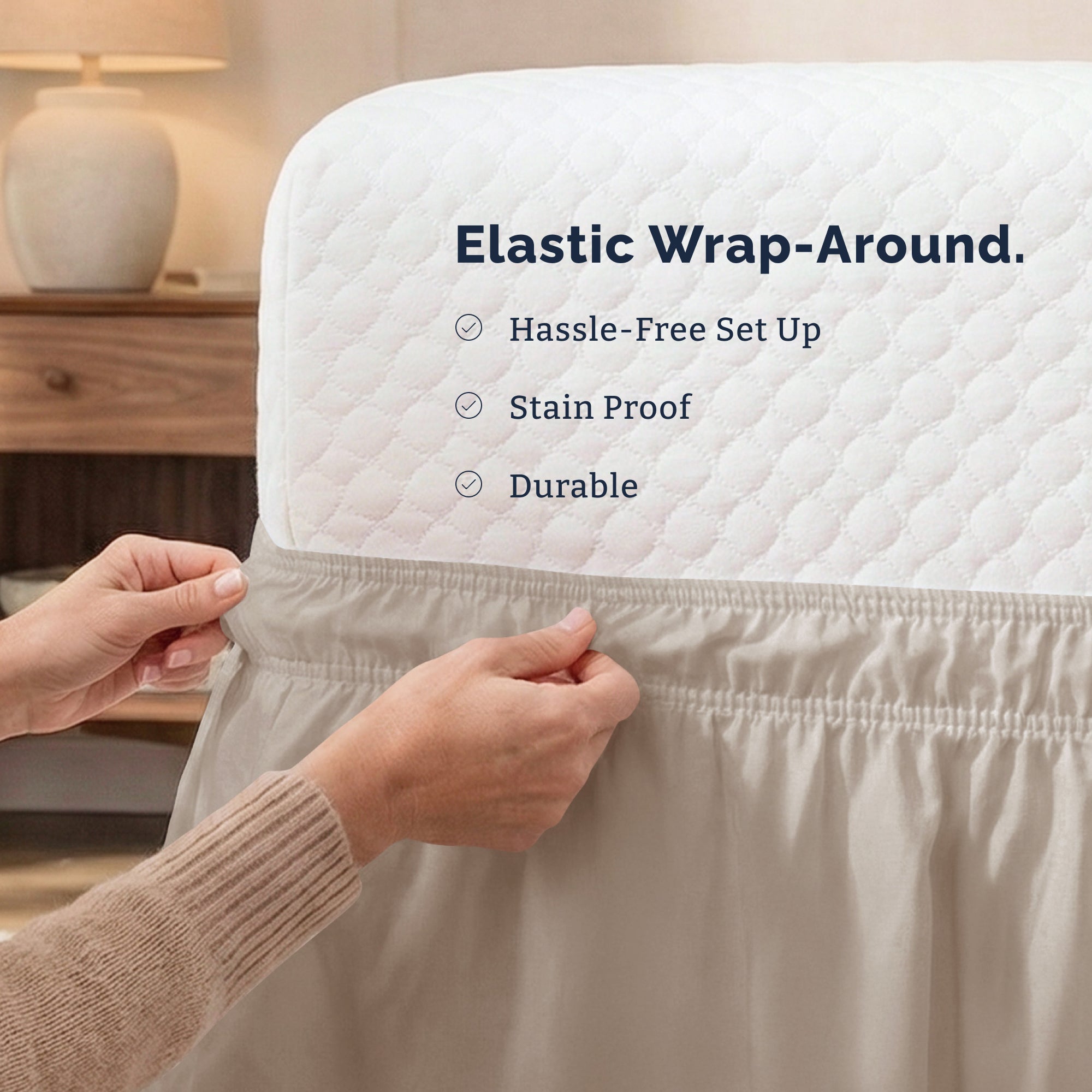 Ruffled Elastic Wrap Around Bedskirt 15 Inch Drop