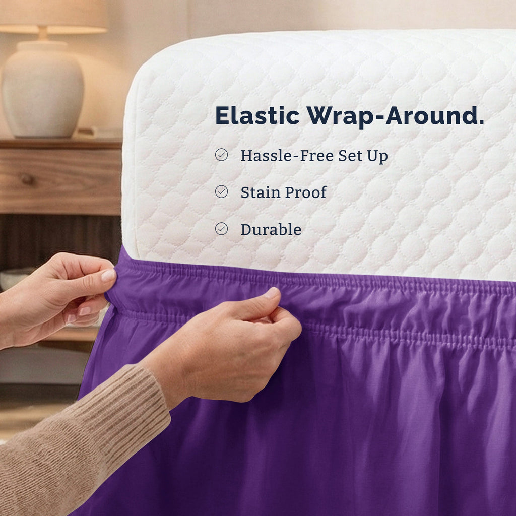 Ruffled Elastic Wrap Around Bedskirt 15 Inch Drop