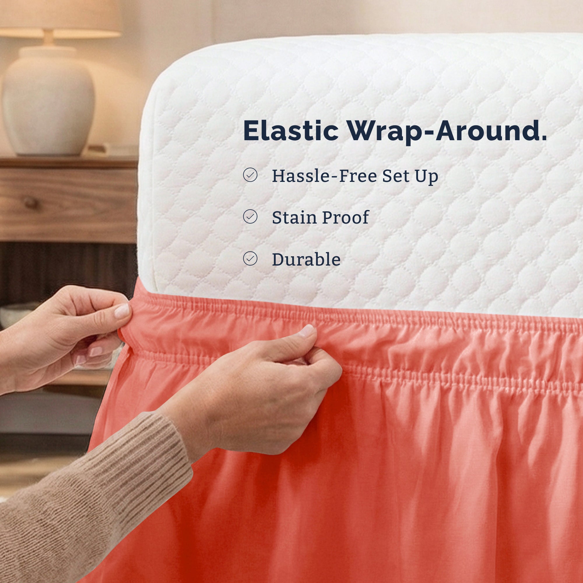 Ruffled Elastic Wrap Around Bedskirt 15 Inch Drop
