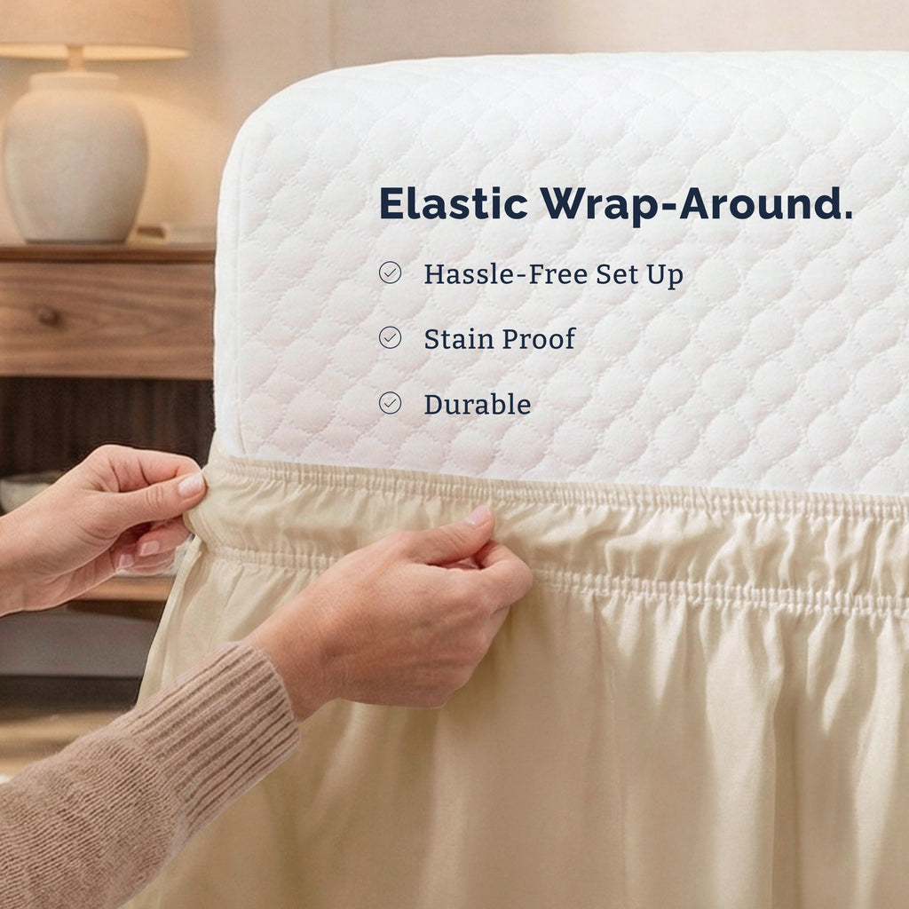 Ruffled Elastic Wrap Around Bedskirt 15 Inch Drop