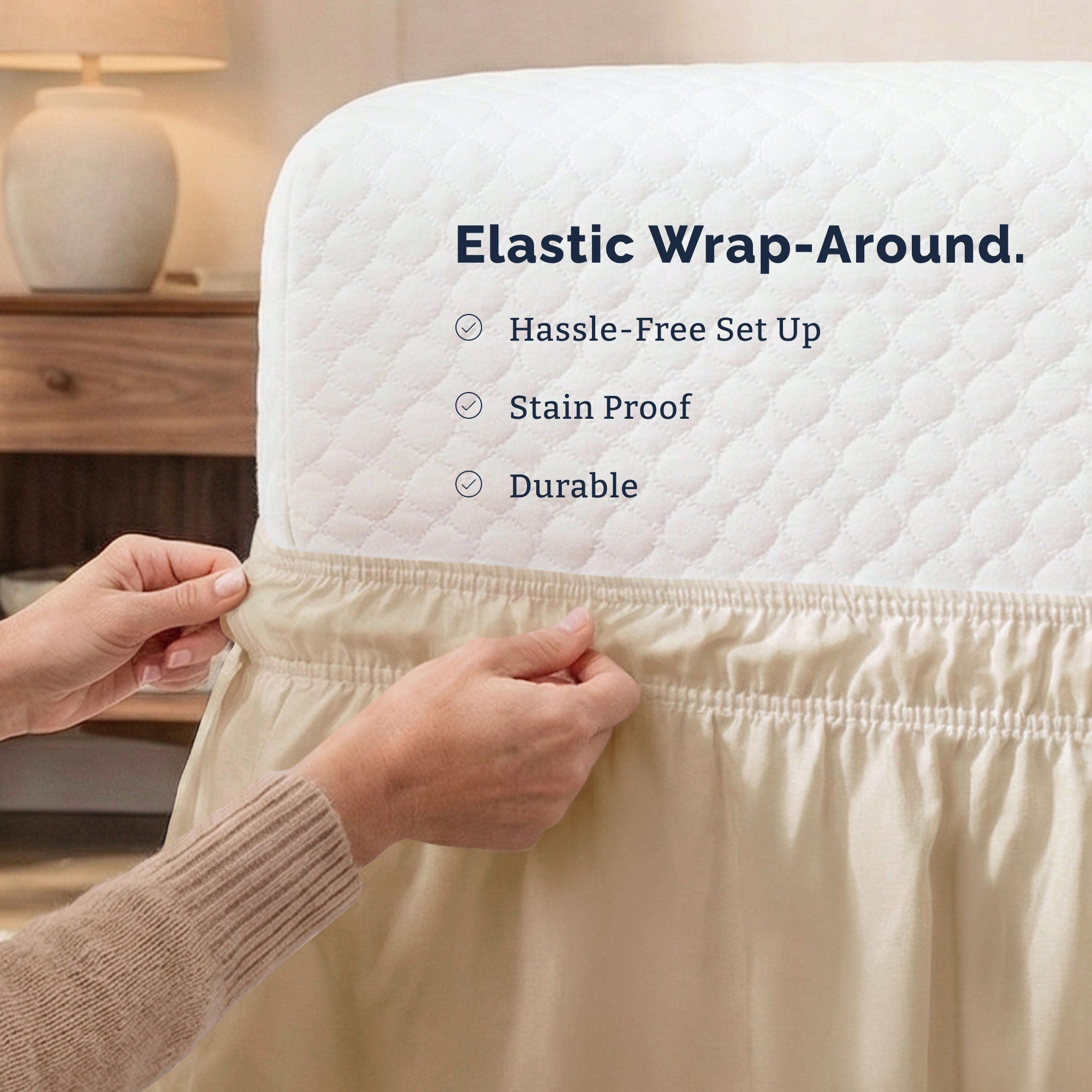 Ruffled Elastic Wrap Around Bedskirt 15 Inch Drop