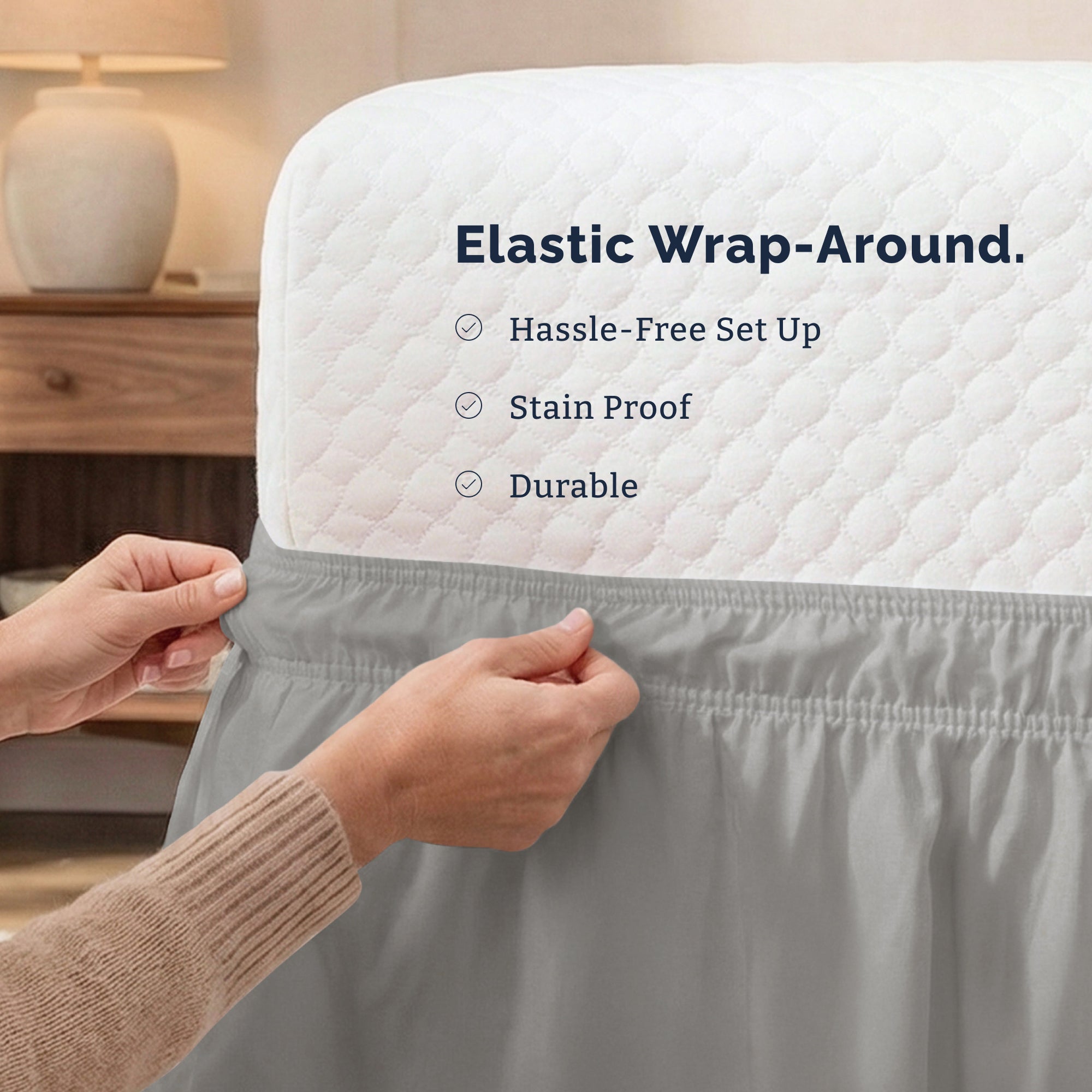 Ruffled Elastic Wrap Around Bedskirt 15 Inch Drop