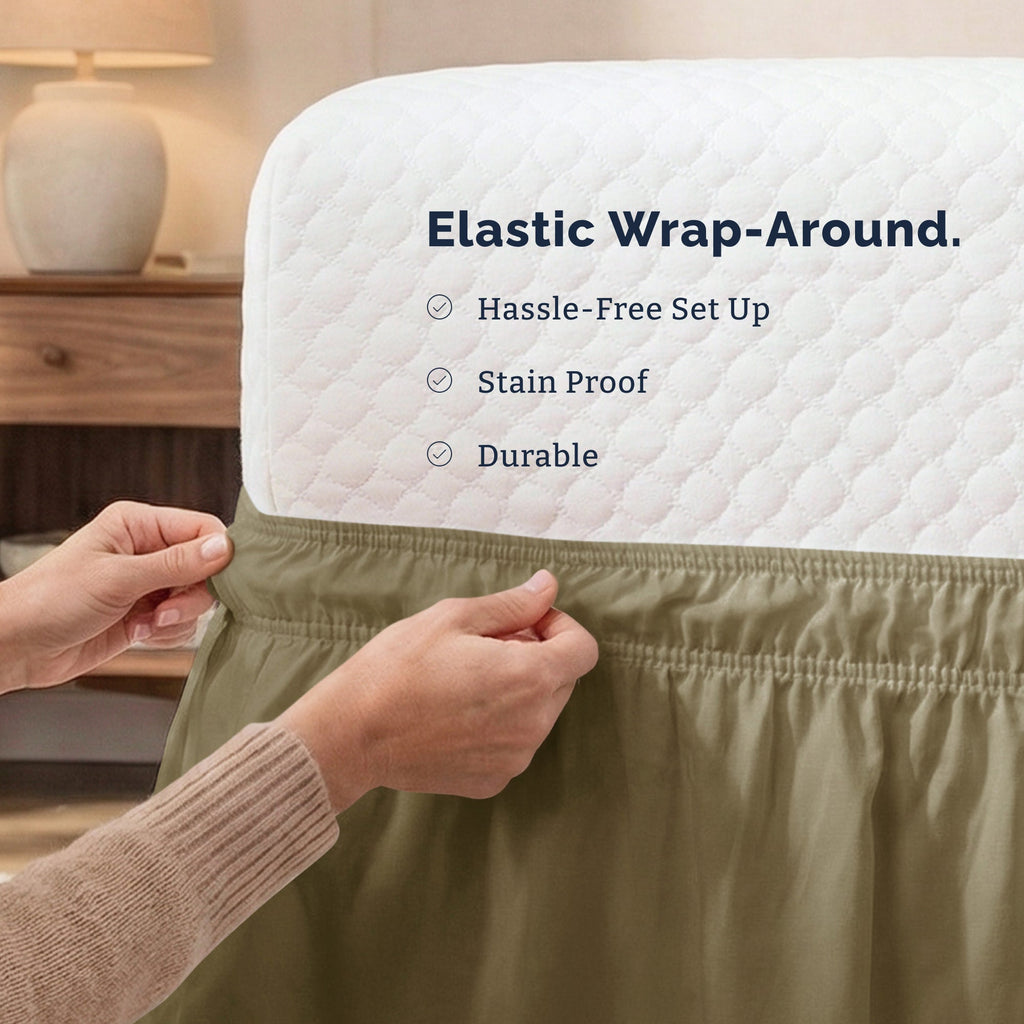 Ruffled Elastic Wrap Around Bedskirt 15 Inch Drop