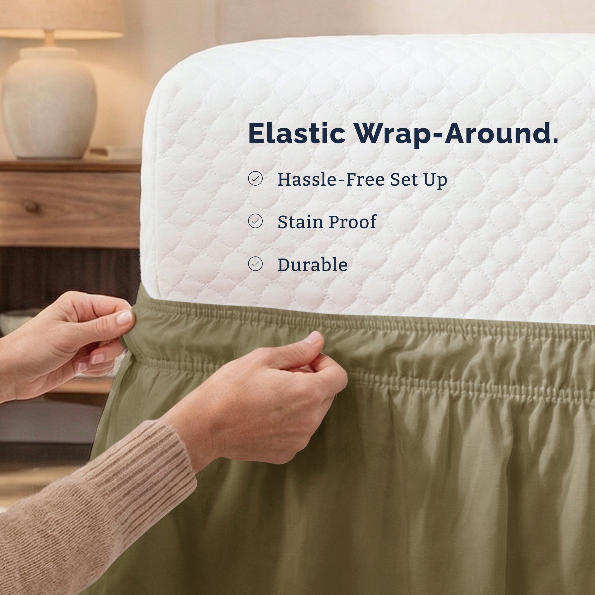 Ruffled Elastic Wrap Around Bedskirt 15 Inch Drop