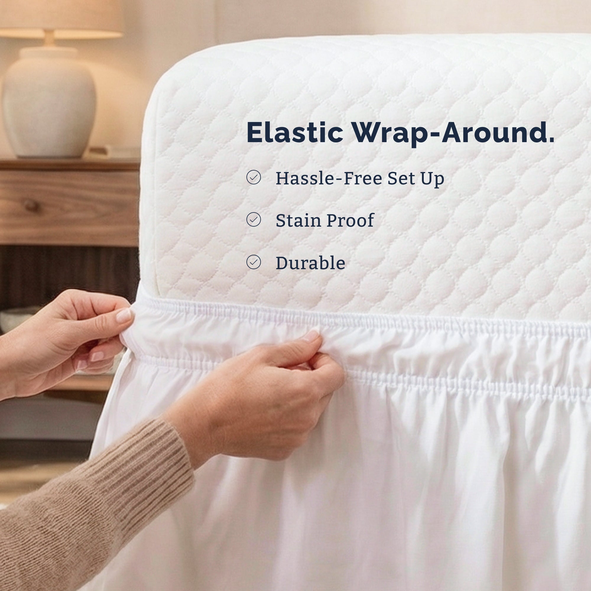 Ruffled Elastic Wrap Around Bedskirt 15 Inch Drop