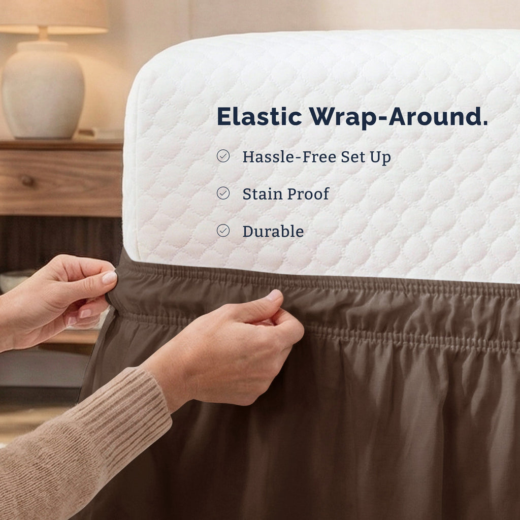 Ruffled Elastic Wrap Around Bedskirt 15 Inch Drop