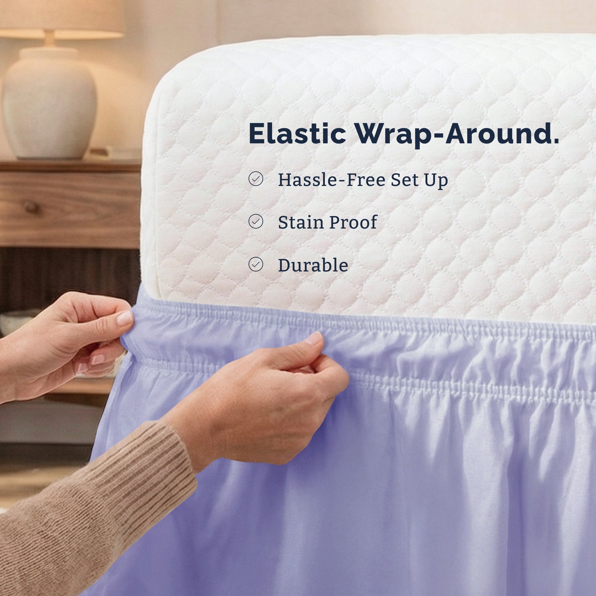 Ruffled Elastic Wrap Around Bedskirt 15 Inch Drop