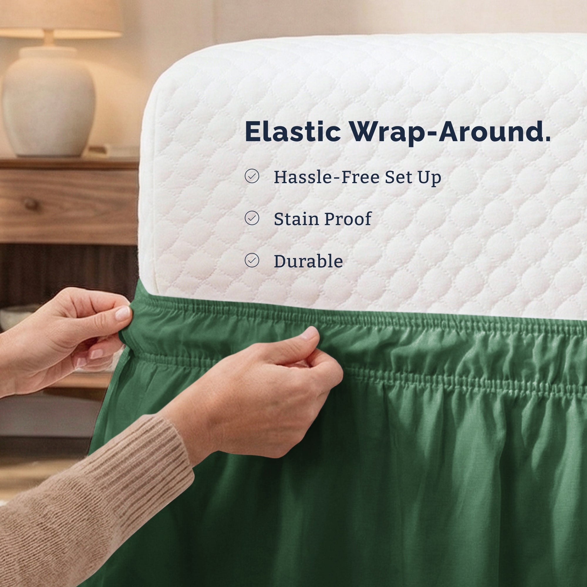 Ruffled Elastic Wrap Around Bedskirt 15 Inch Drop