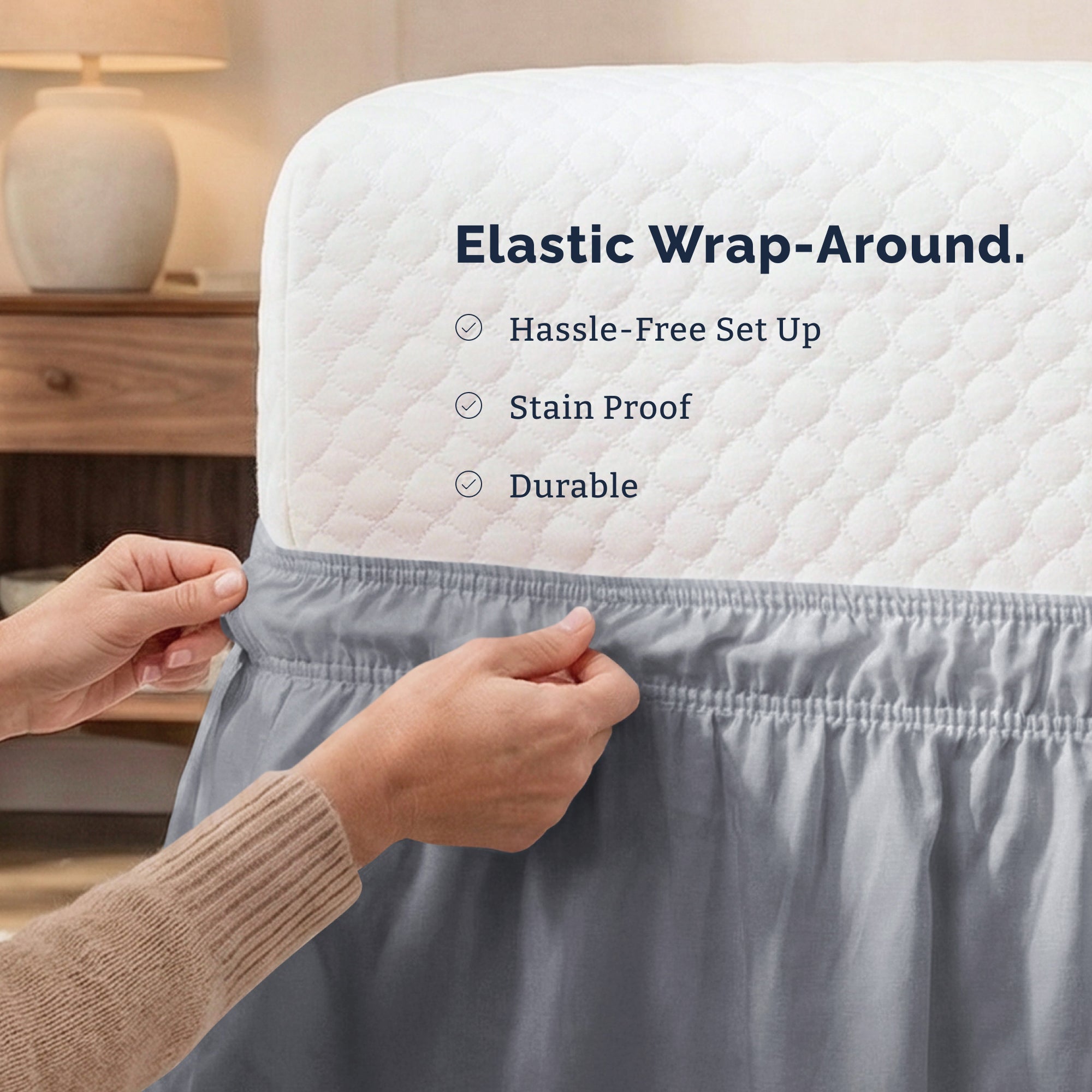 Ruffled Elastic Wrap Around Bedskirt 12 Inch Drop