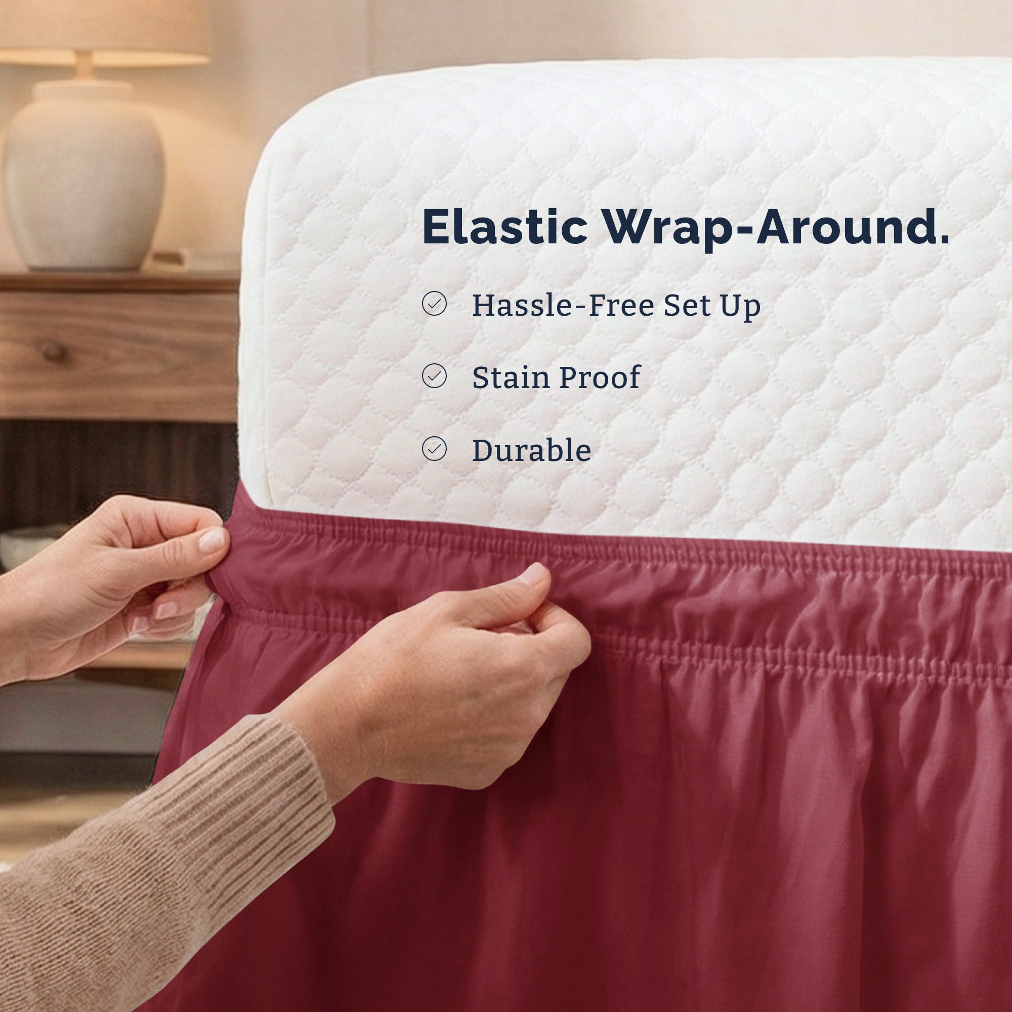 Ruffled Elastic Wrap Around Bedskirt 15 Inch Drop