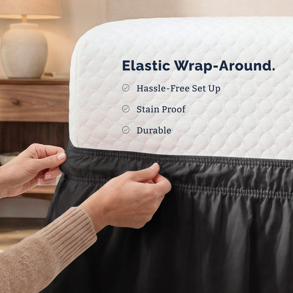 Ruffled Elastic Wrap Around Bedskirt 15 Inch Drop
