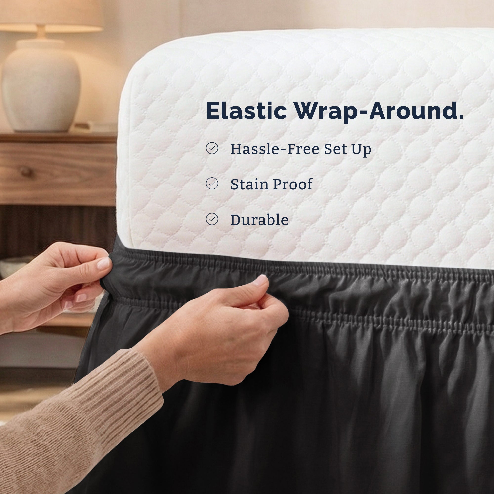 Ruffled Elastic Wrap Around Bedskirt 15 Inch Drop