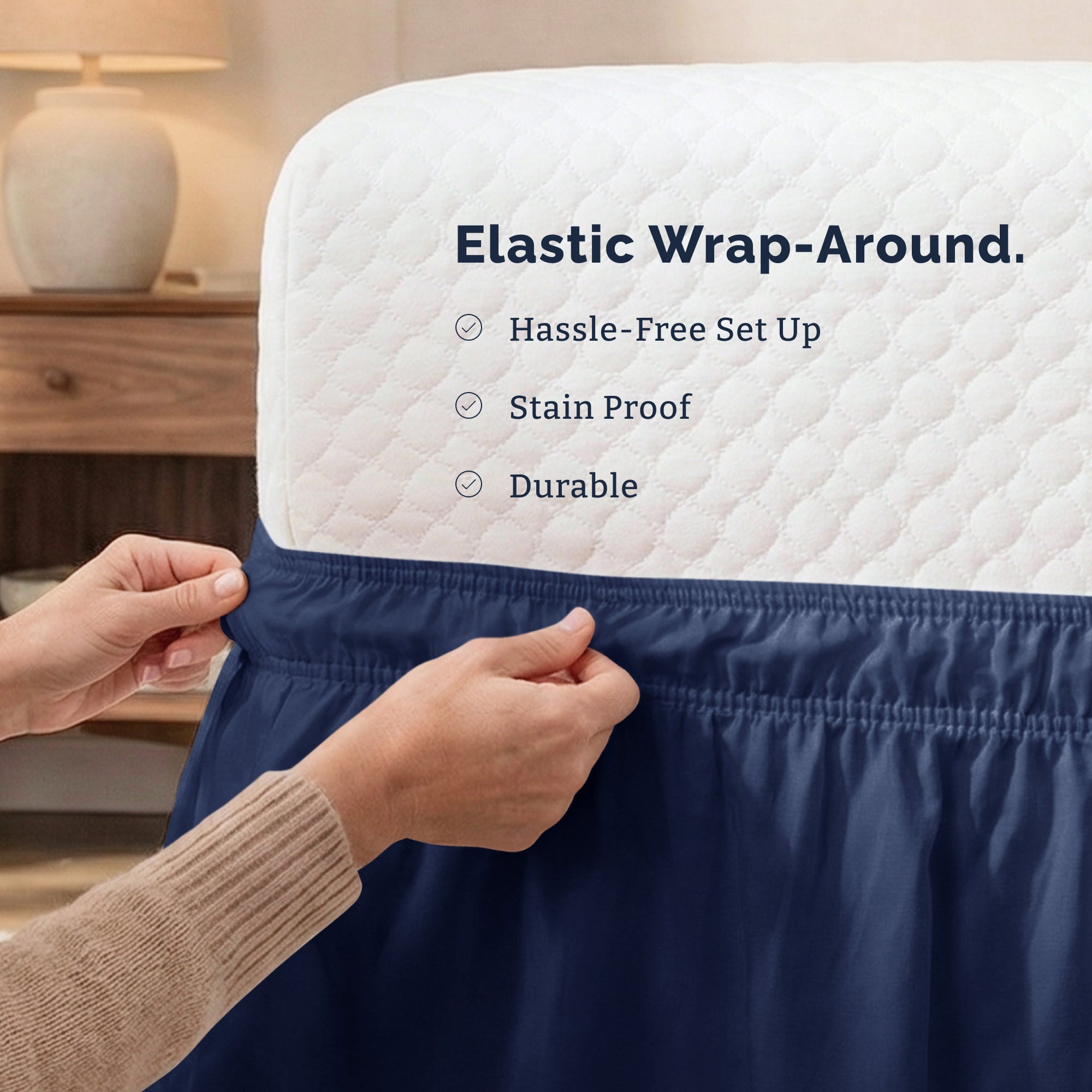 Ruffled Elastic Wrap Around Bedskirt 15 Inch Drop