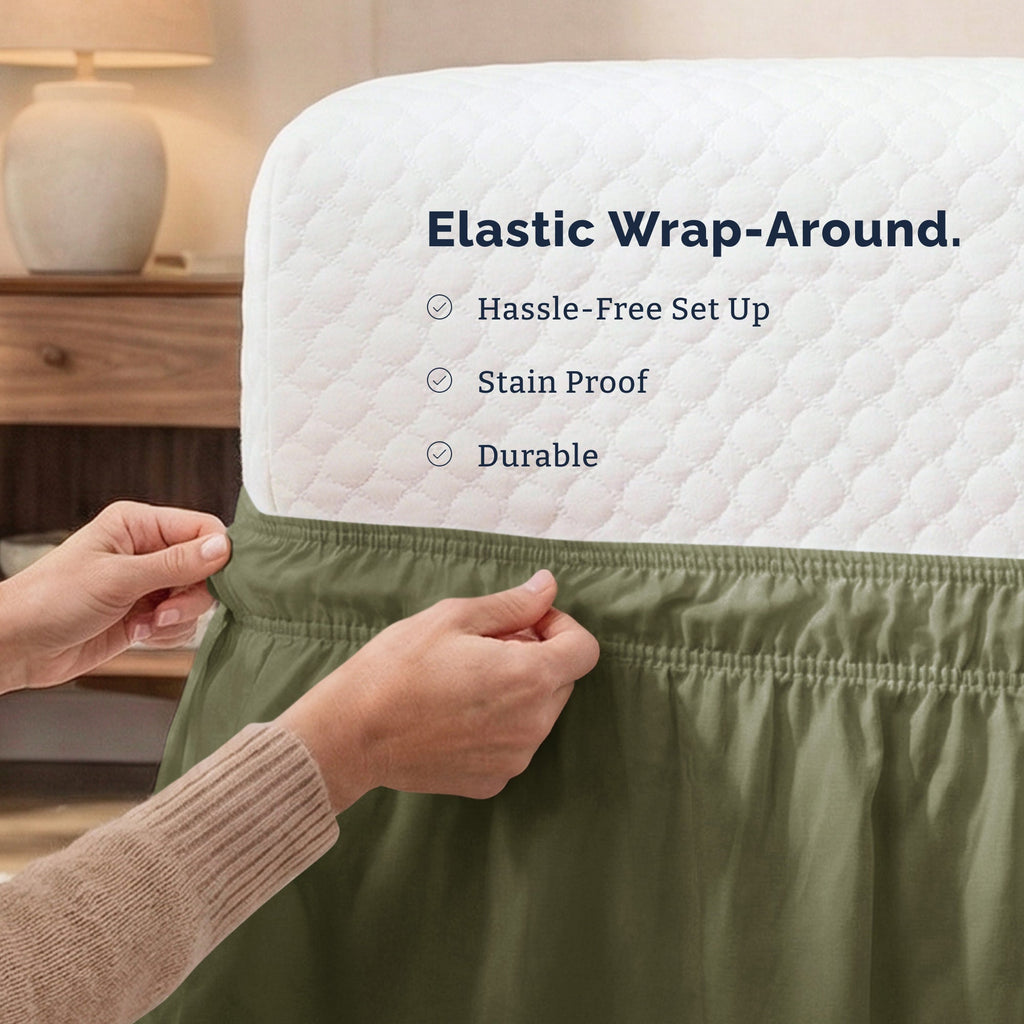 Ruffled Elastic Wrap Around Bedskirt 15 Inch Drop