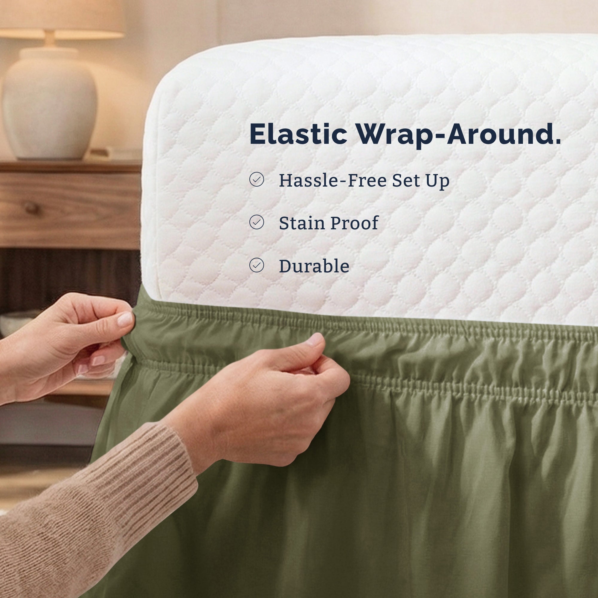 Ruffled Elastic Wrap Around Bedskirt 15 Inch Drop