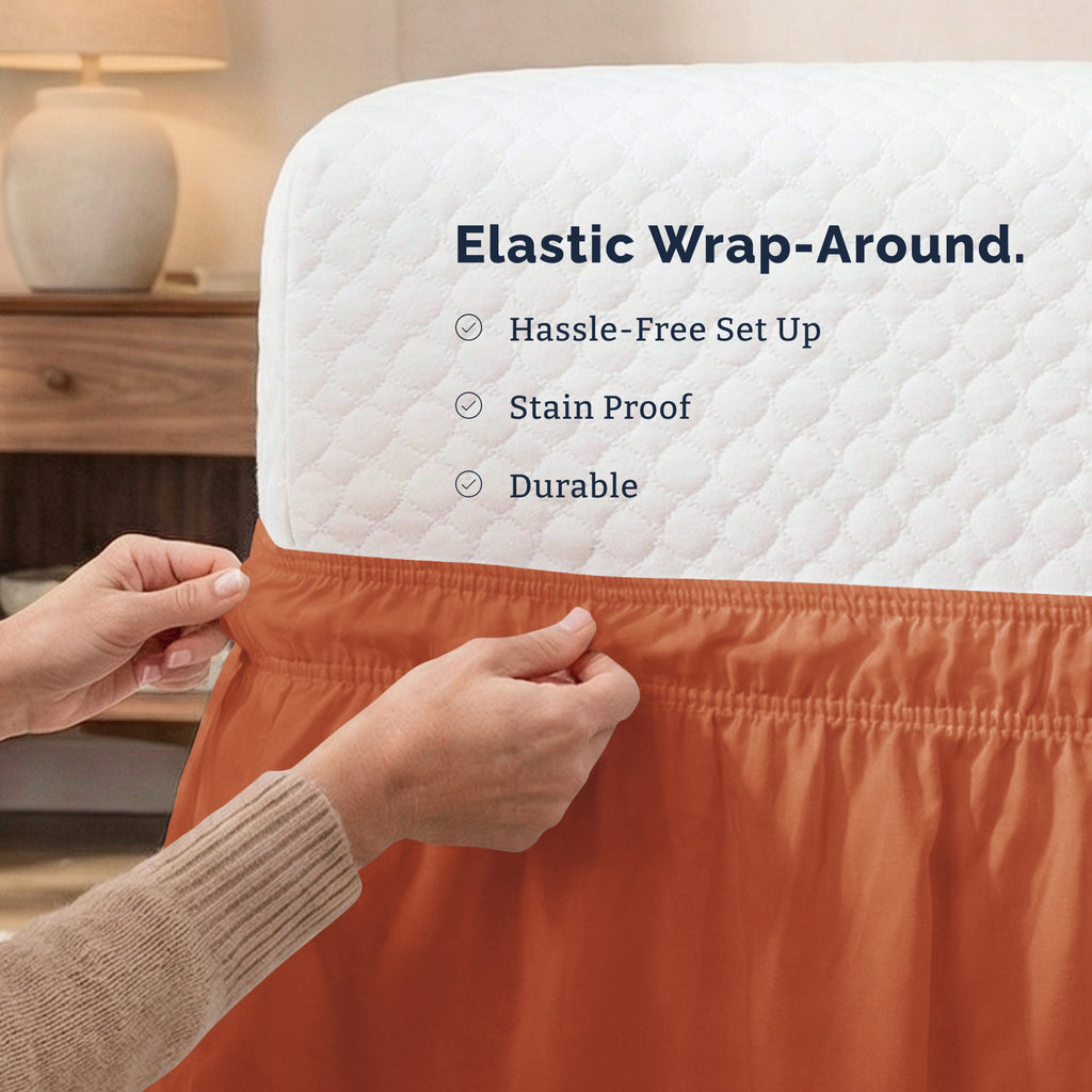 Ruffled Elastic Wrap Around Bedskirt 15 Inch Drop