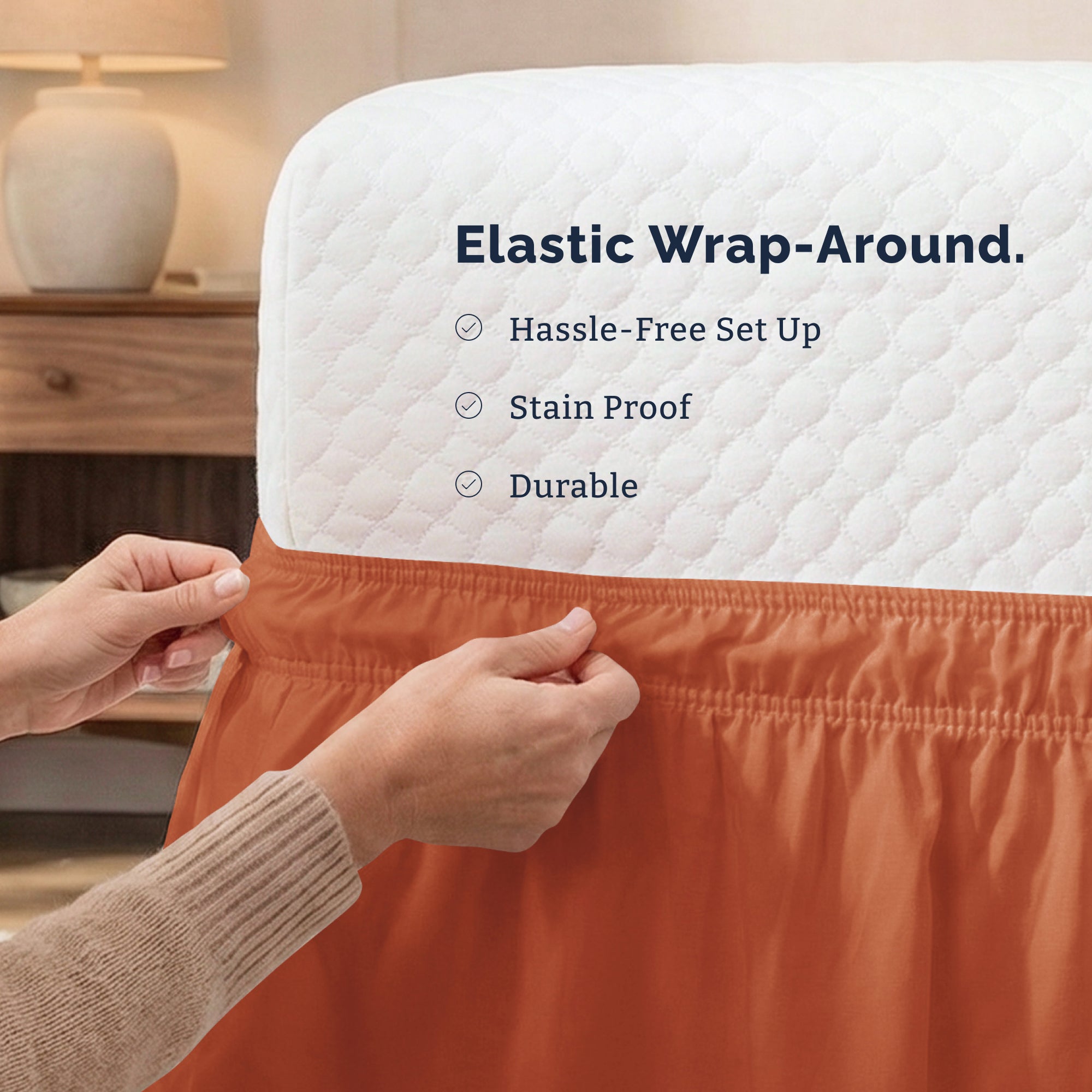 Ruffled Elastic Wrap Around Bedskirt 15 Inch Drop