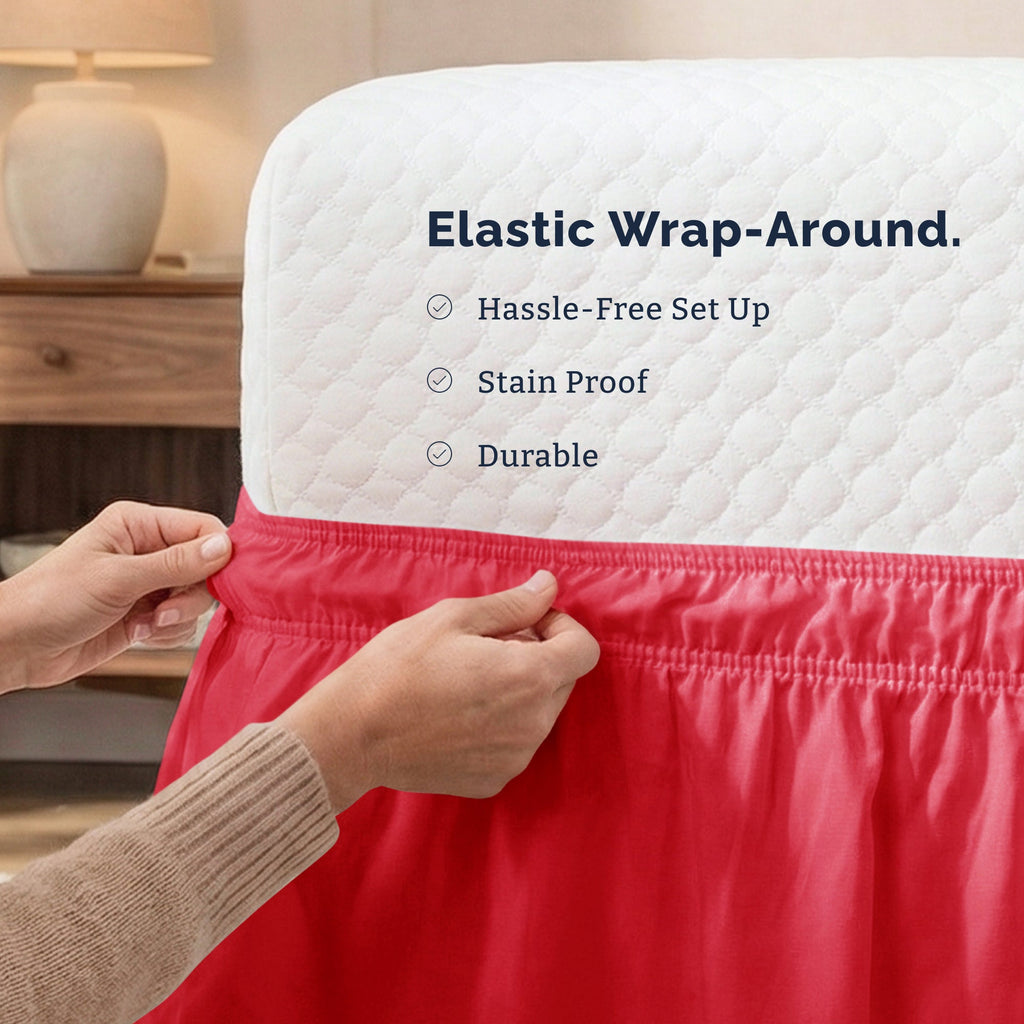 Ruffled Elastic Wrap Around Bedskirt 15 Inch Drop