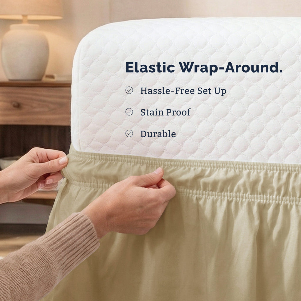 Ruffled Elastic Wrap Around Bedskirt 12 Inch Drop