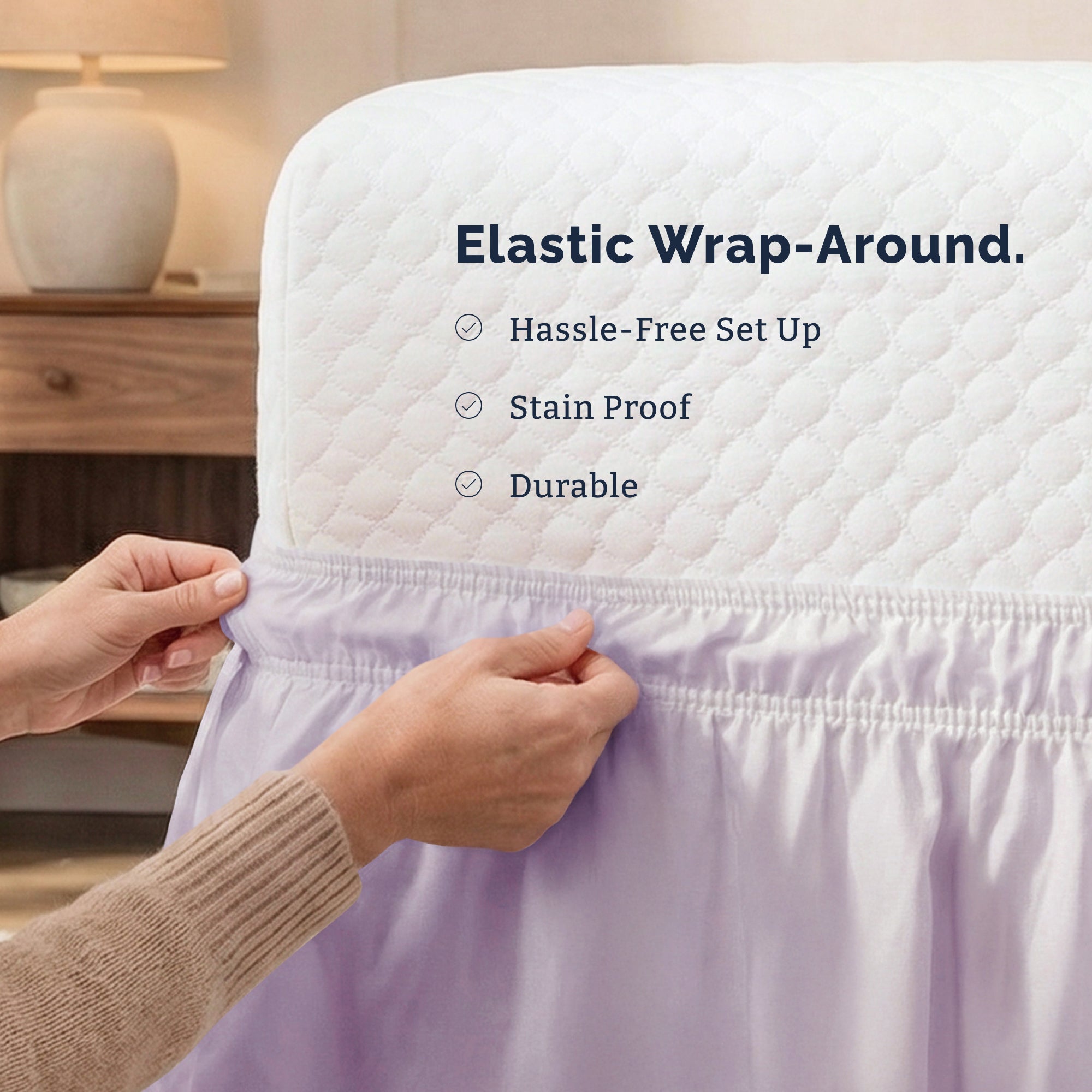 Ruffled Elastic Wrap Around Bedskirt 15 Inch Drop