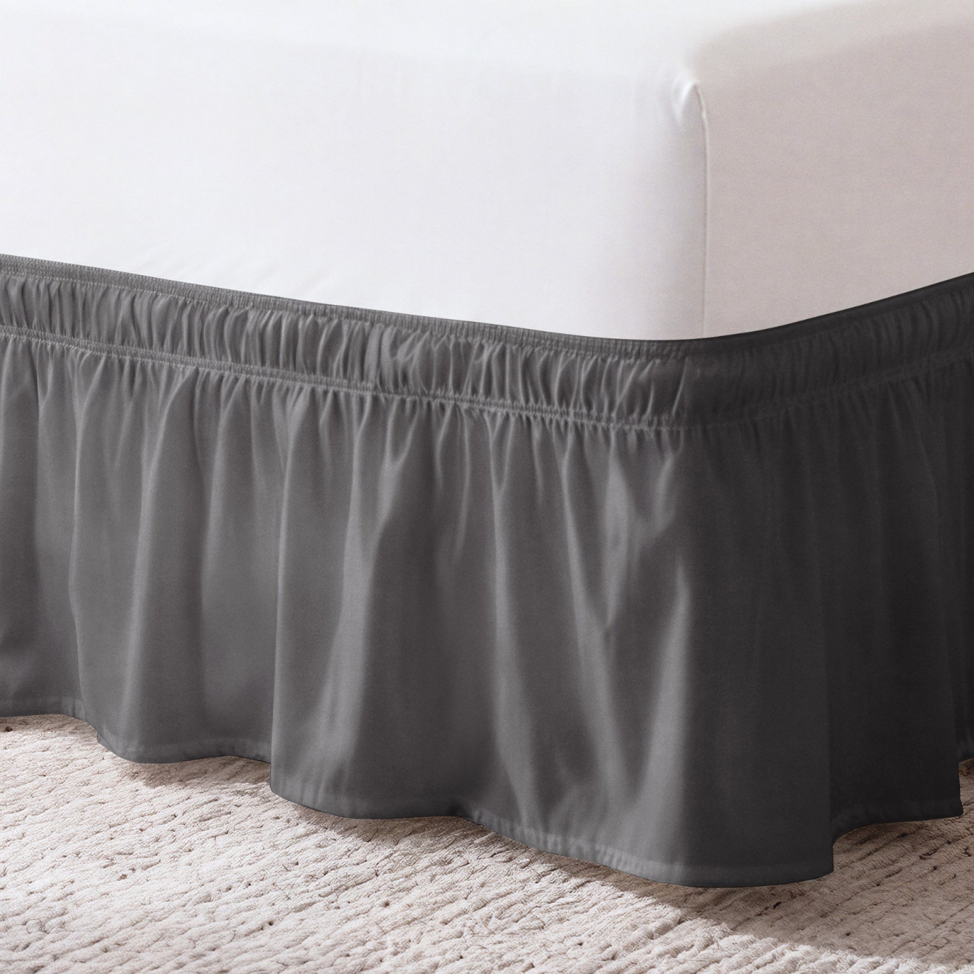 Ruffled Elastic Wrap Around Bedskirt 12 Inch Drop