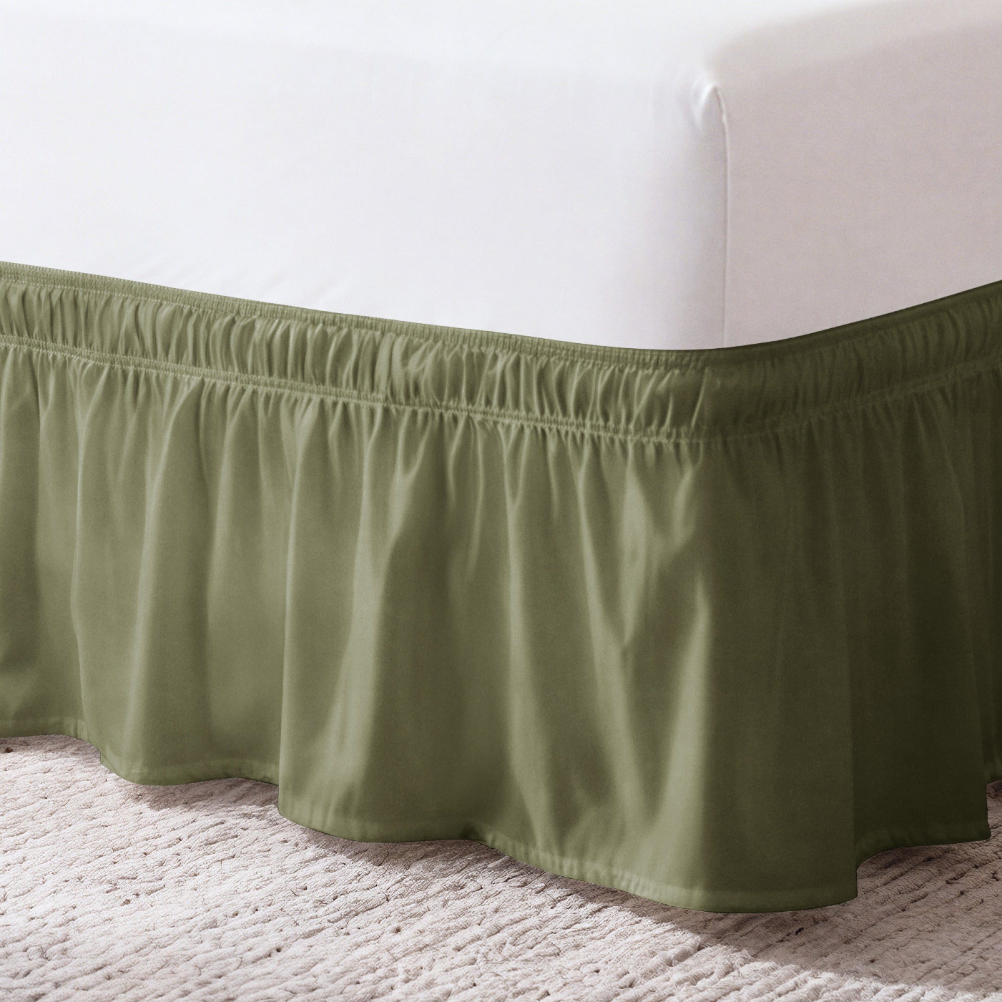 Ruffled Elastic Wrap Around Bedskirt 12 Inch Drop