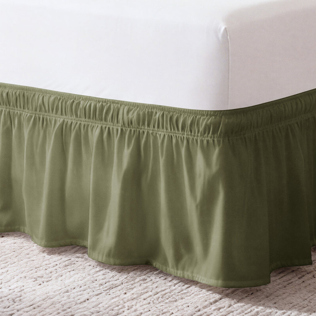 Ruffled Elastic Wrap Around Bedskirt 15 Inch Drop