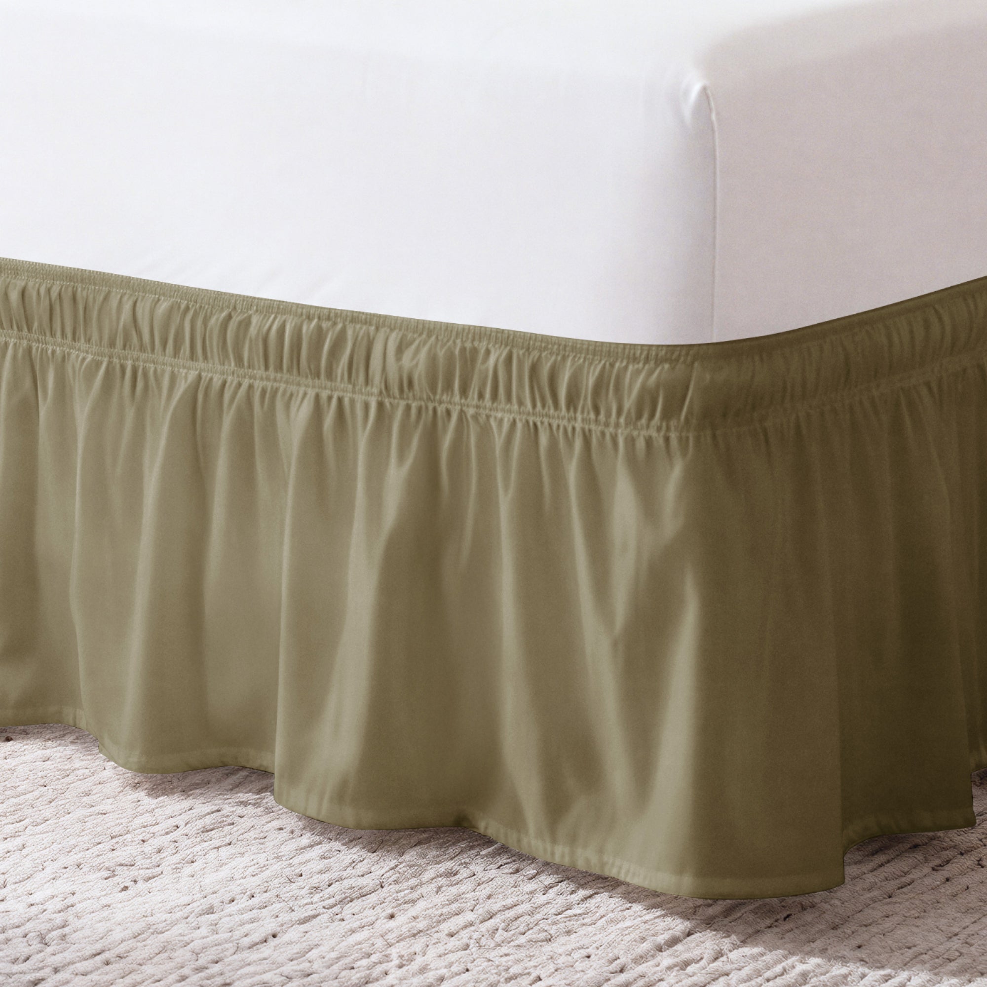 Ruffled Elastic Wrap Around Bedskirt 12 Inch Drop