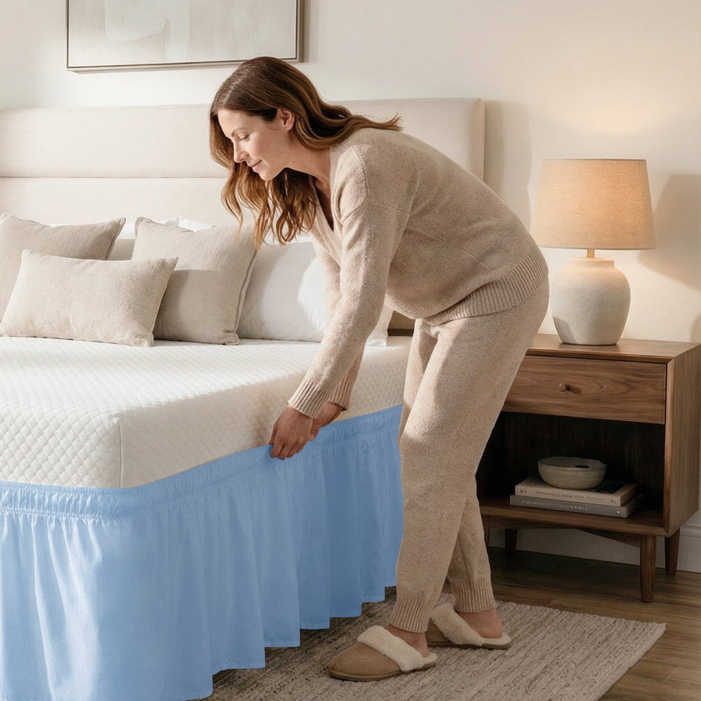 Ruffled Elastic Wrap Around Bedskirt 15 Inch Drop