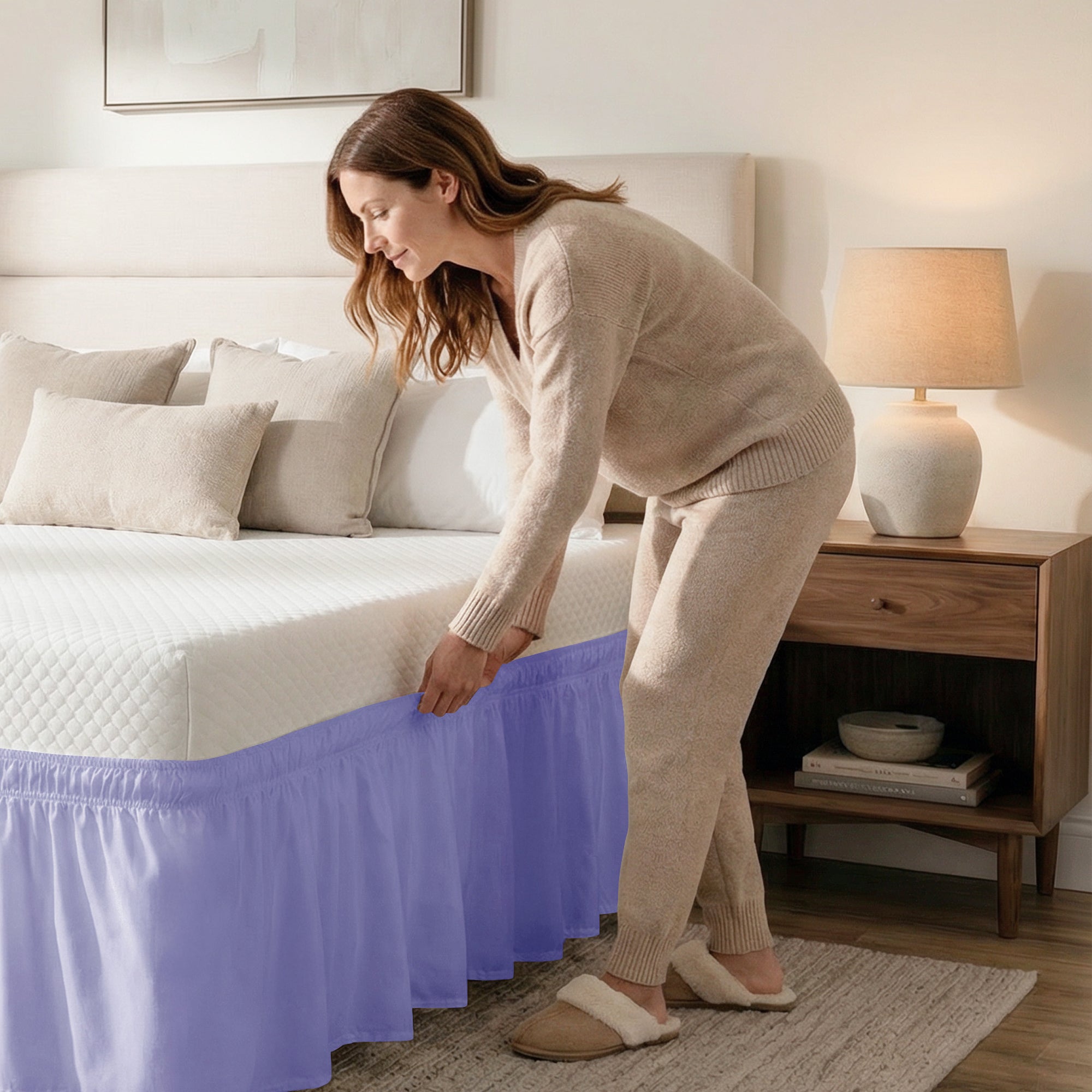Ruffled Elastic Wrap Around Bedskirt 15 Inch Drop