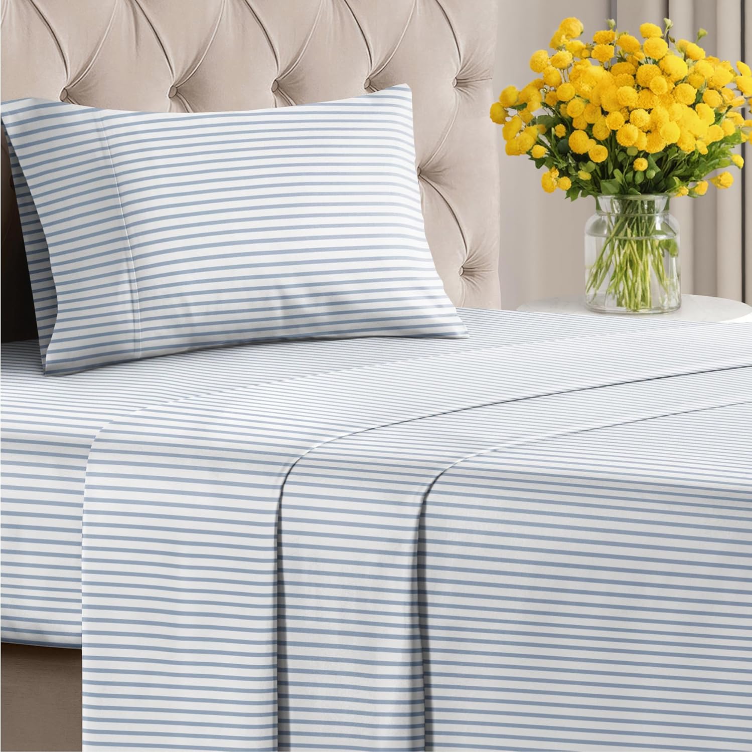 4 Piece Striped Sheet Set