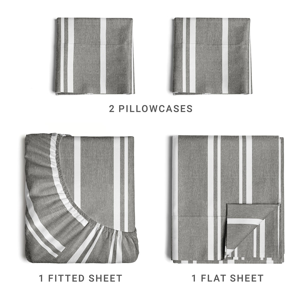 4 Piece Striped Sheet Set