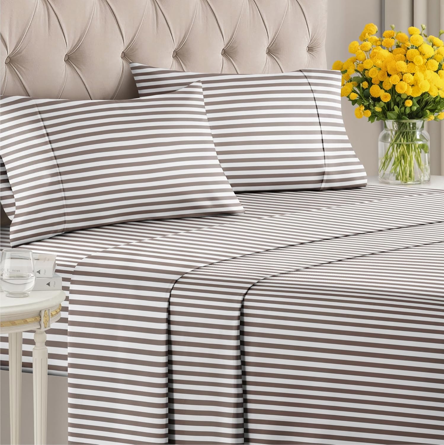 4 Piece Striped Sheet Set