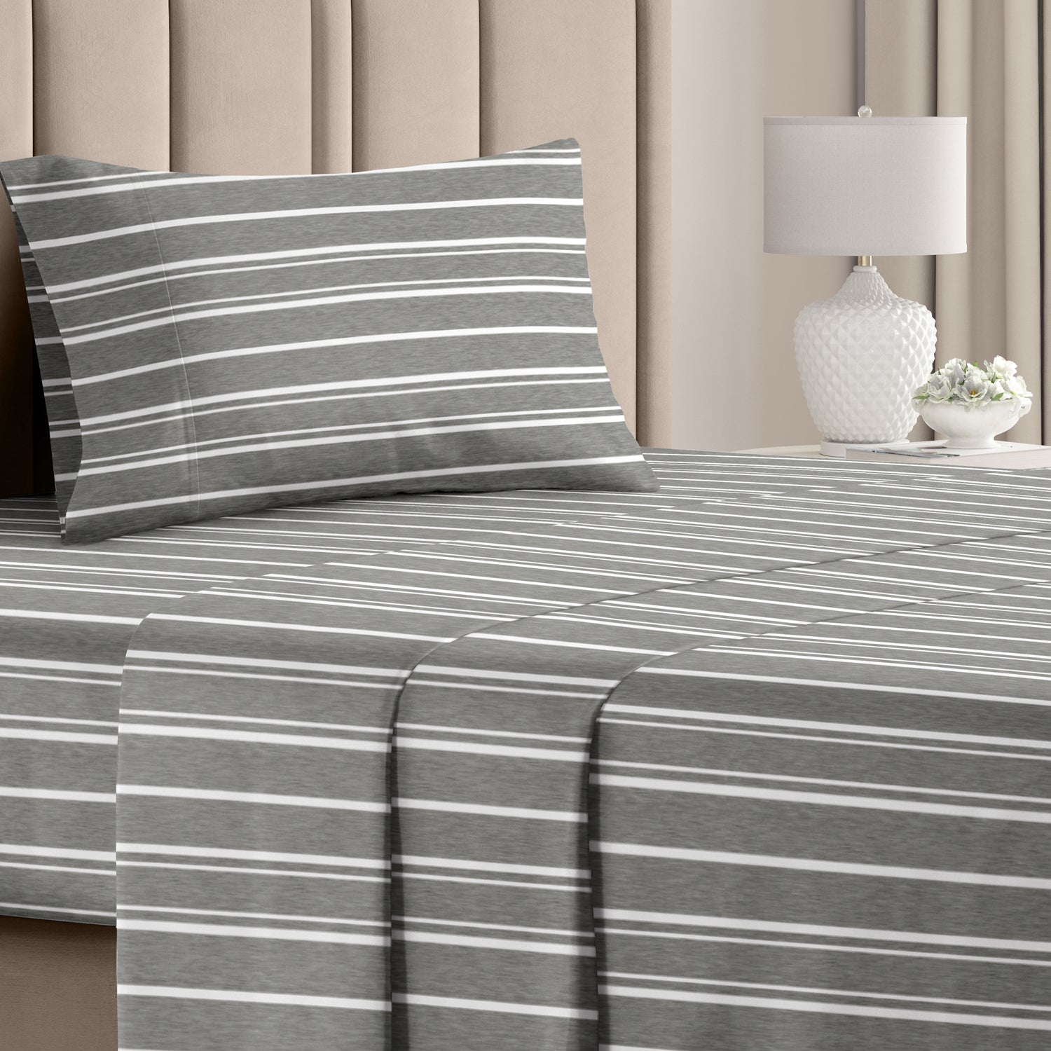 4 Piece Striped Sheet Set