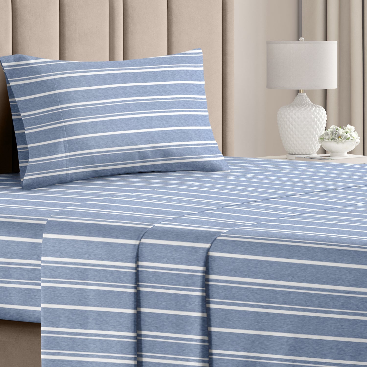 4 Piece Striped Sheet Set
