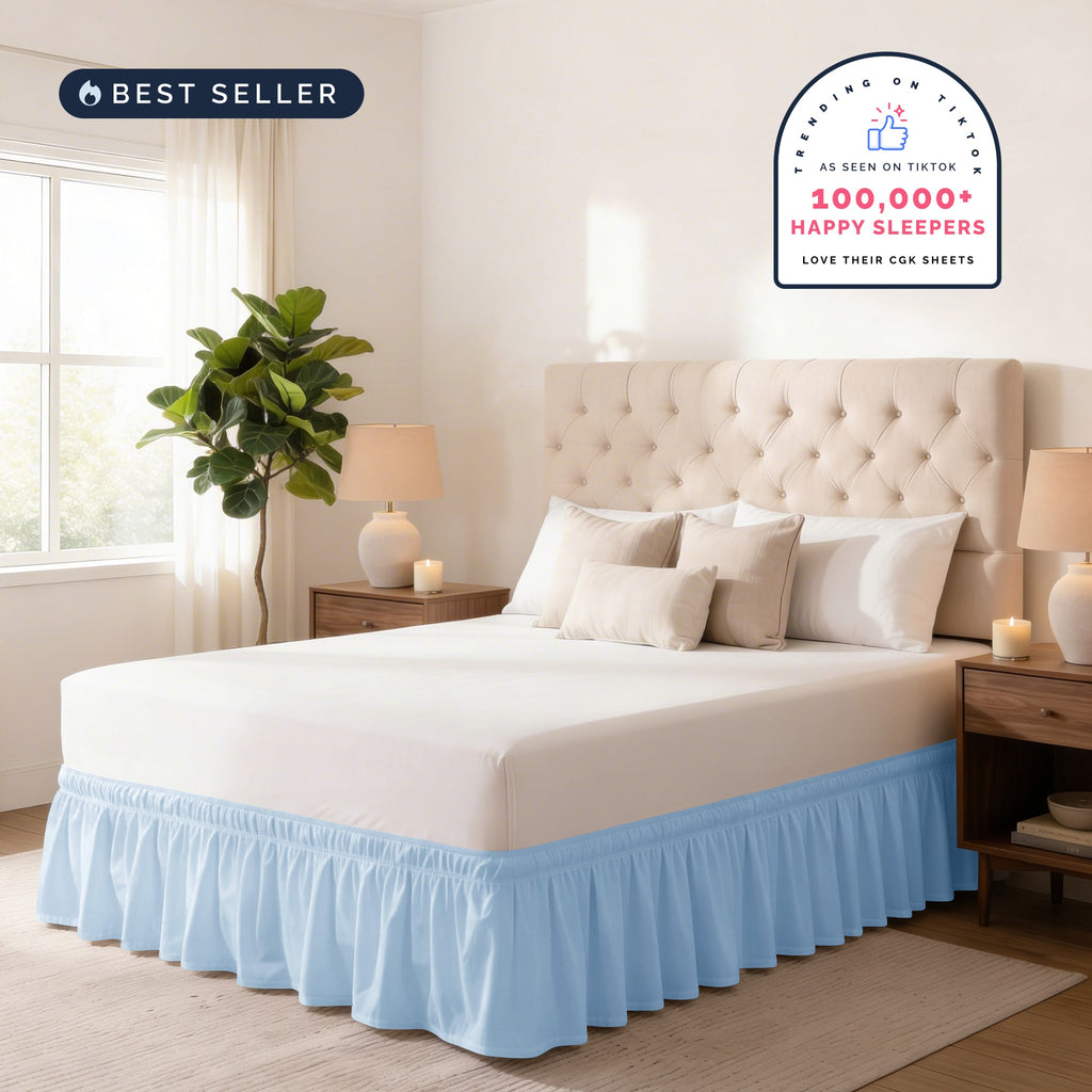 Ruffled Elastic Wrap Around Bedskirt 15 Inch Drop