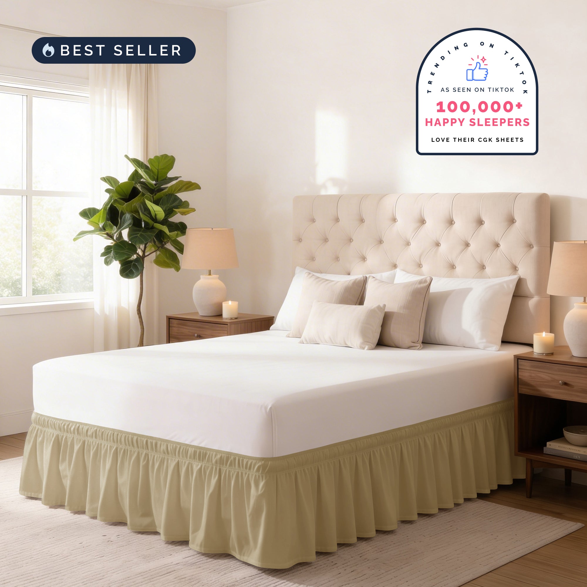 Ruffled Elastic Wrap Around Bedskirt 12 Inch Drop
