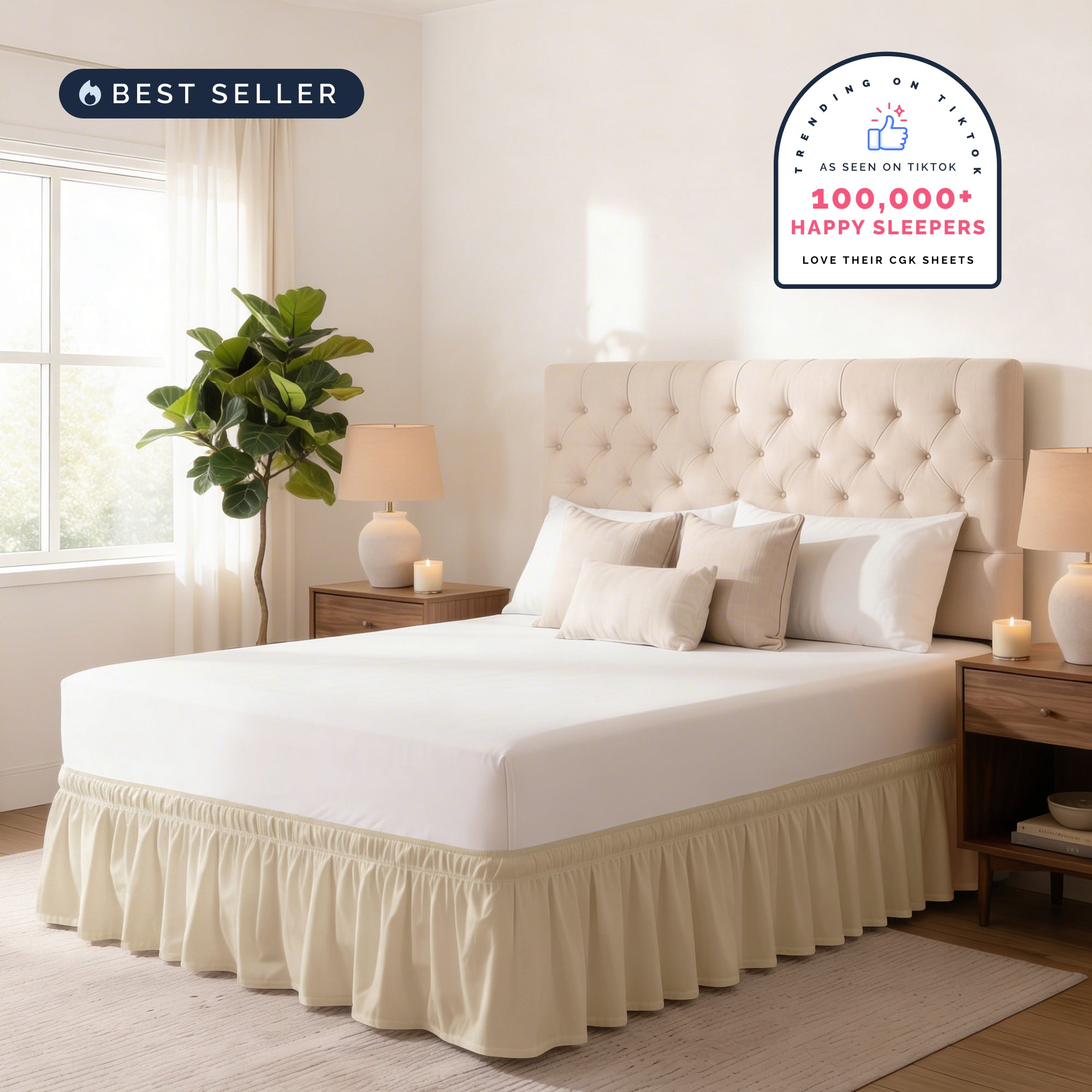 Ruffled Elastic Wrap Around Bedskirt 12 Inch Drop