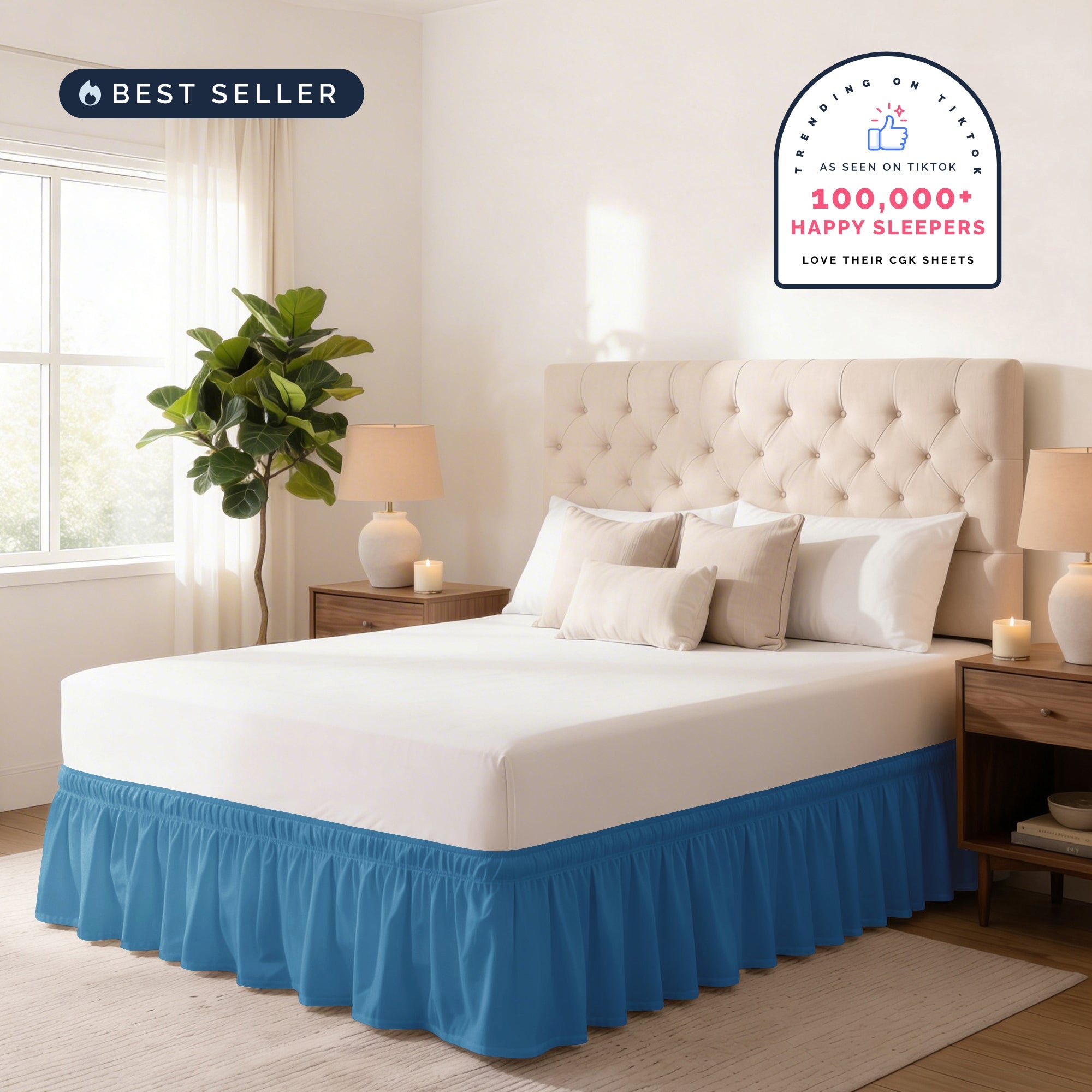 Ruffled Elastic Wrap Around Bedskirt 12 Inch Drop