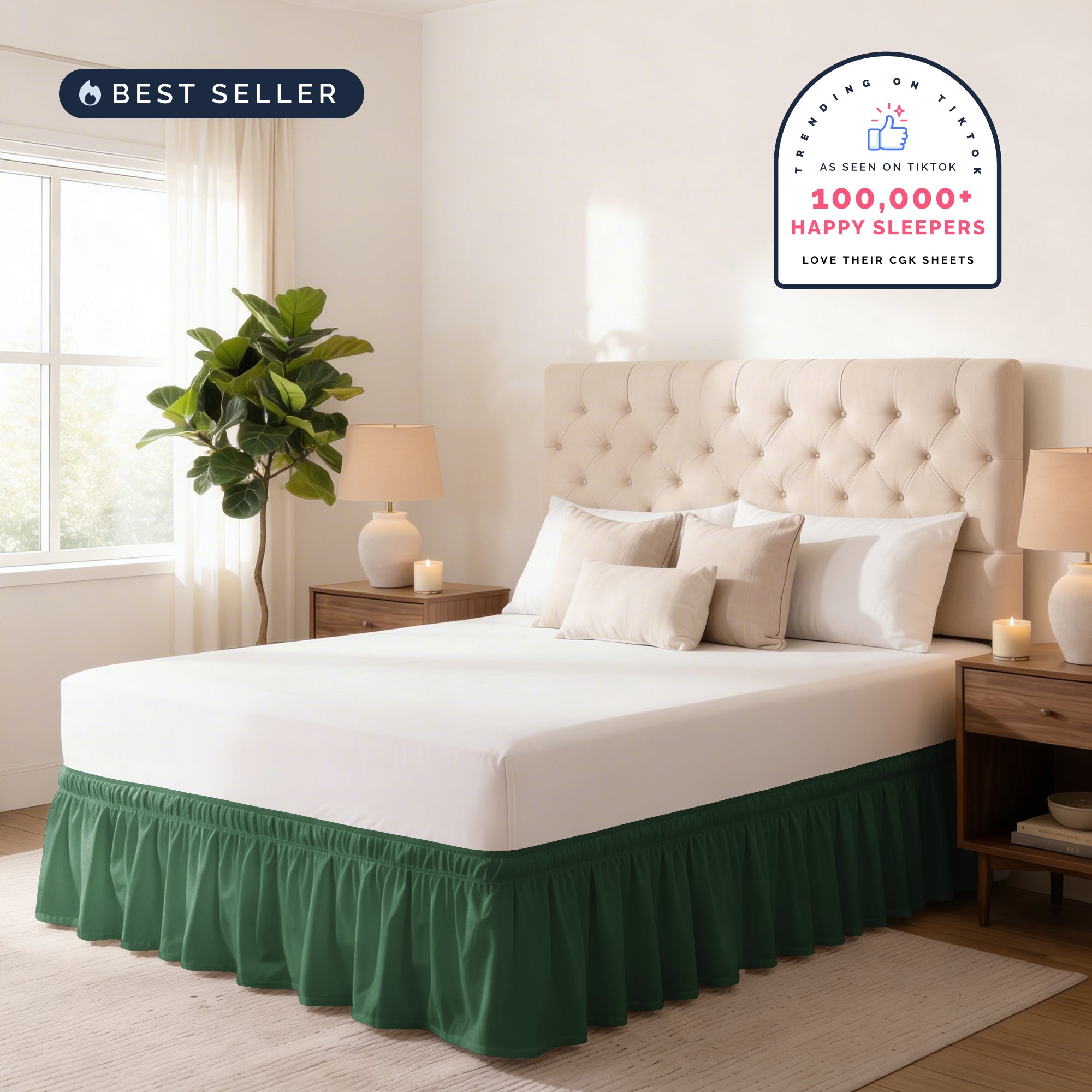 Ruffled Elastic Wrap Around Bedskirt 12 Inch Drop