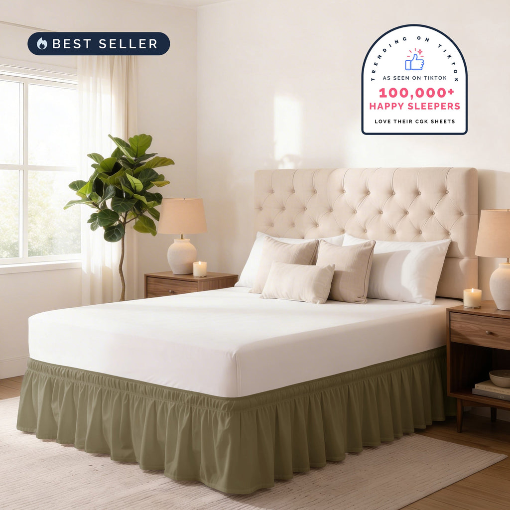 Ruffled Elastic Wrap Around Bedskirt 12 Inch Drop