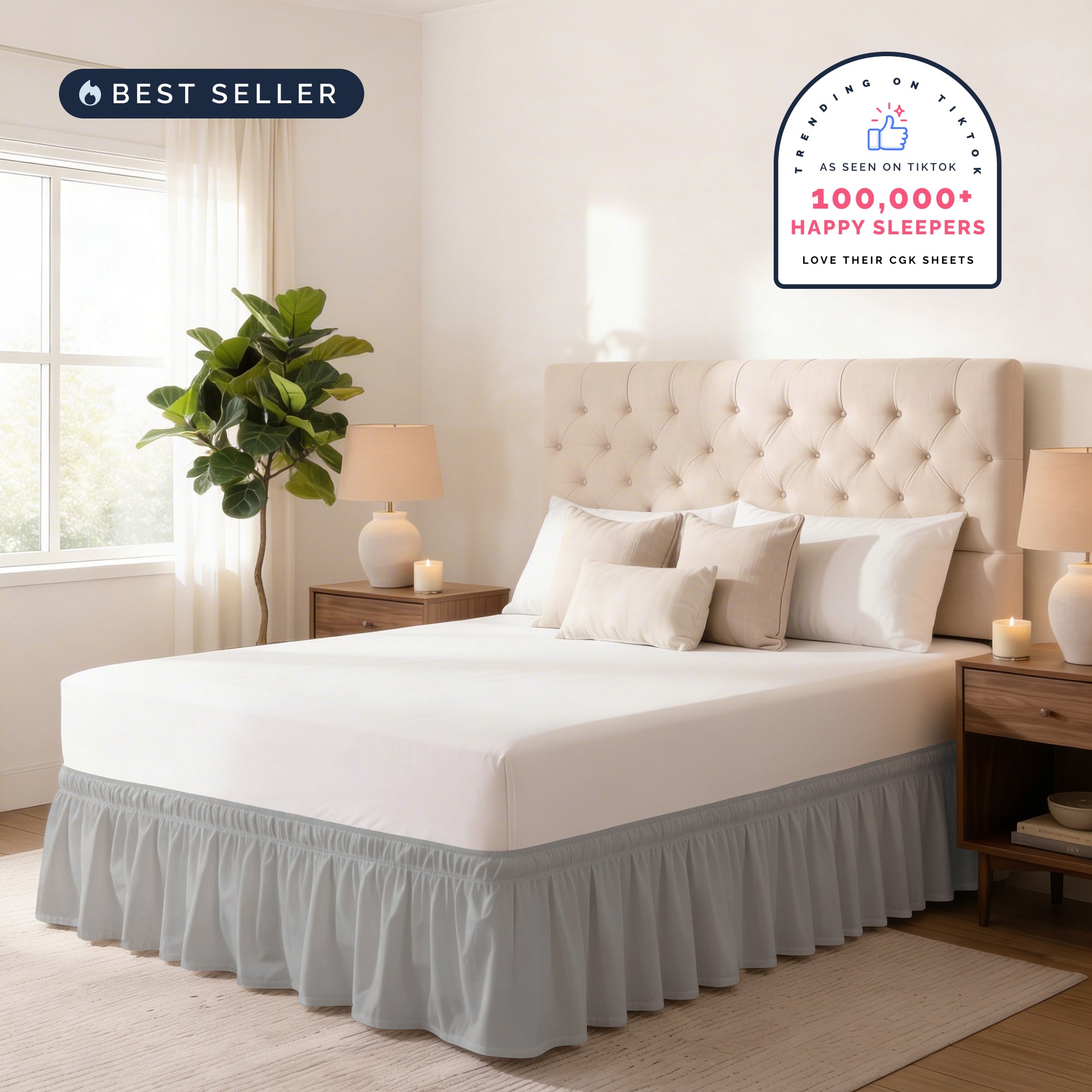 Ruffled Elastic Wrap Around Bedskirt 15 Inch Drop
