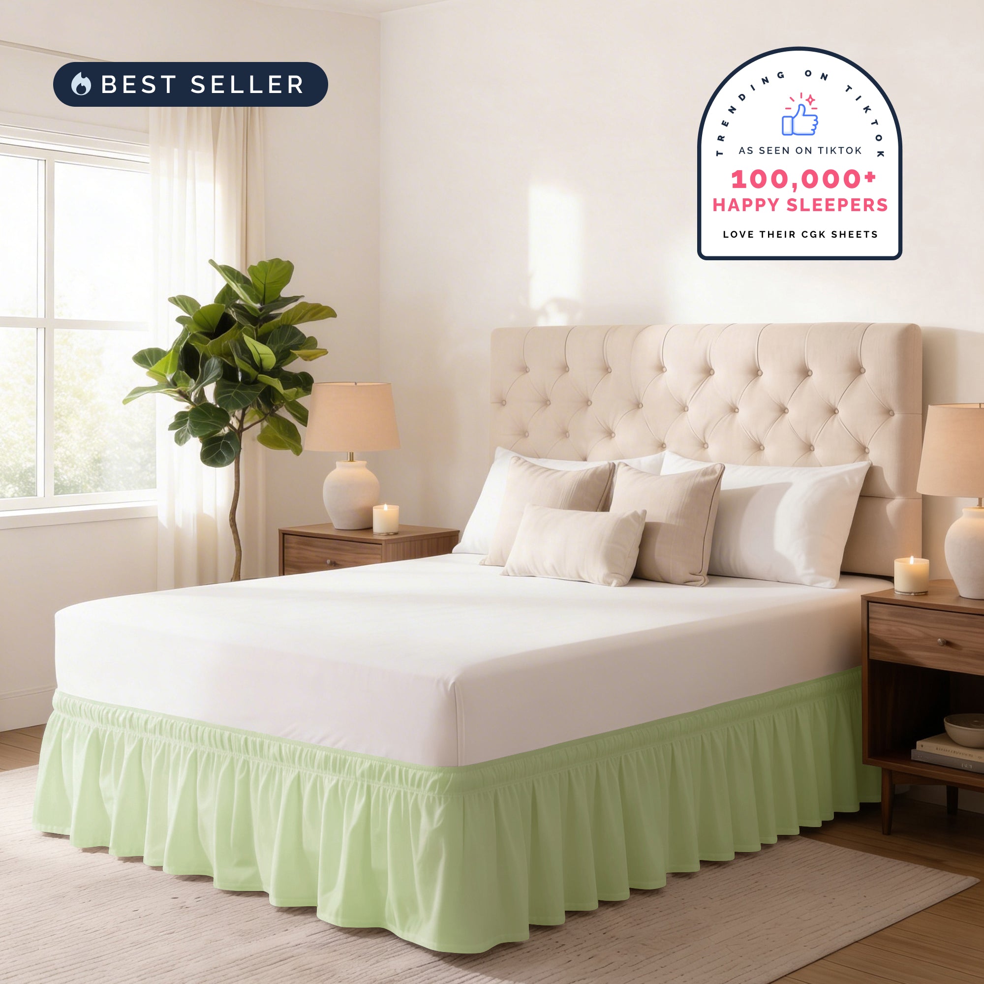 Ruffled Elastic Wrap Around Bedskirt 12 Inch Drop