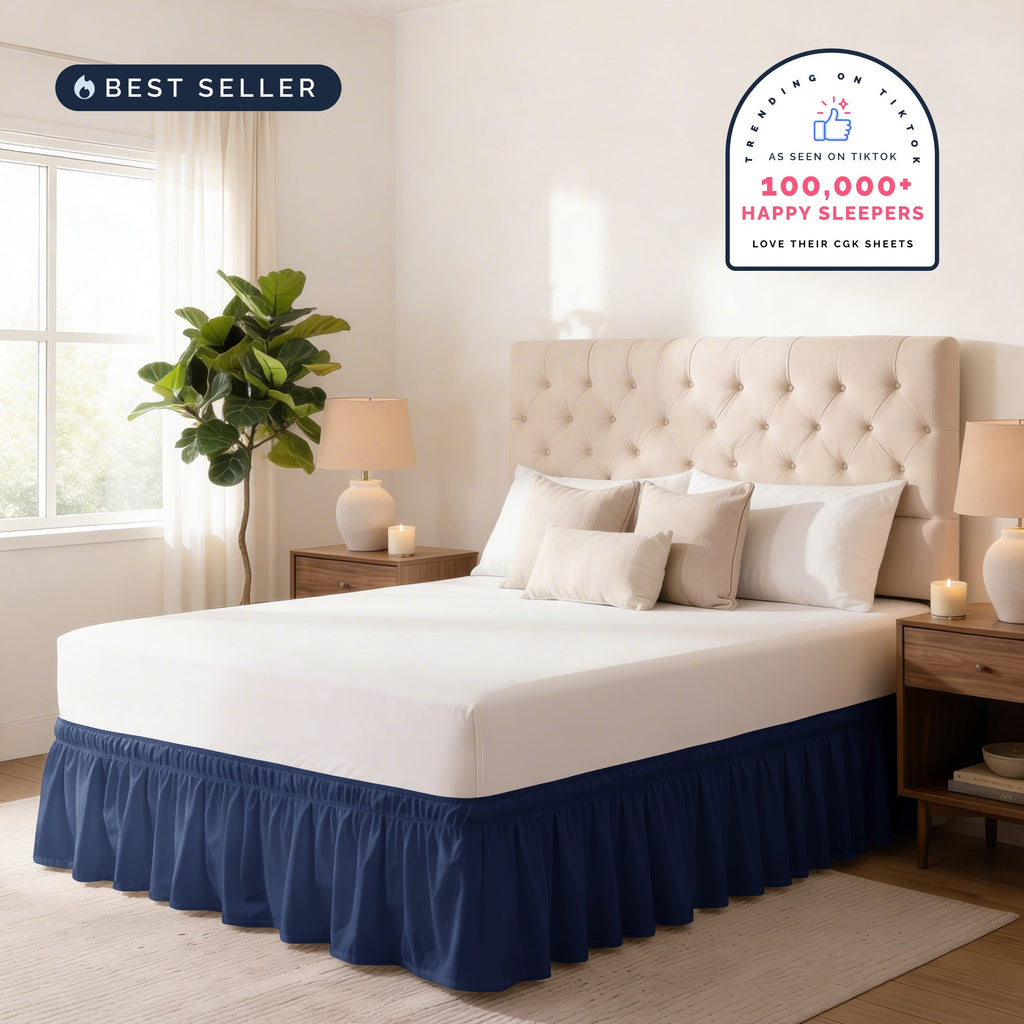 Ruffled Elastic Wrap Around Bedskirt 15 Inch Drop