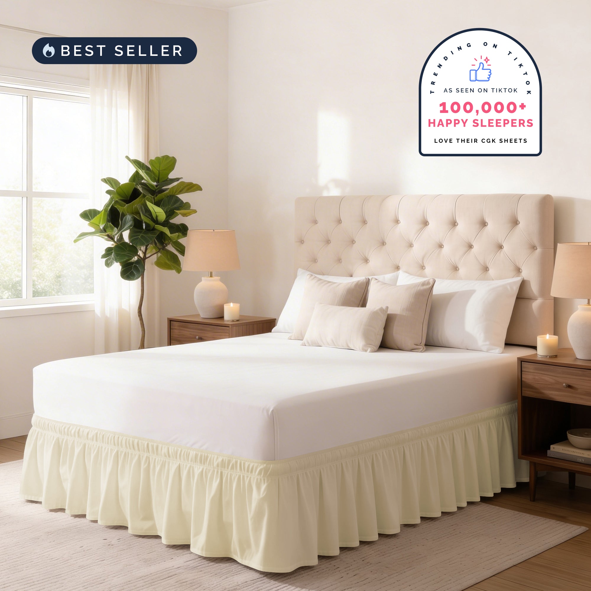 Ruffled Elastic Wrap Around Bedskirt 12 Inch Drop